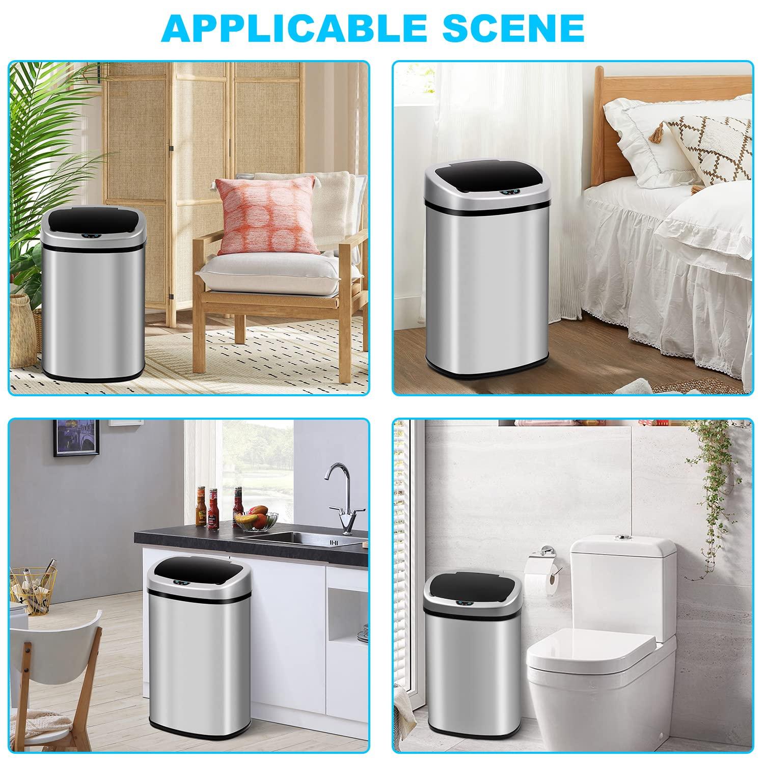 FDW Kitchen Trash Can with Lid, 13 Gallon Automatic Garbage Can for Bathroom Bedroom Home Office 50 Liter Touch Free Stainless Steel Waste Bin,Black