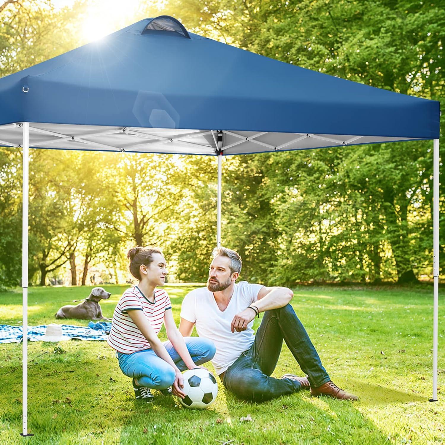 Blue 10' x 10' Waterproof Metal Frame Pop-Up Canopy Tent with Sidewalls