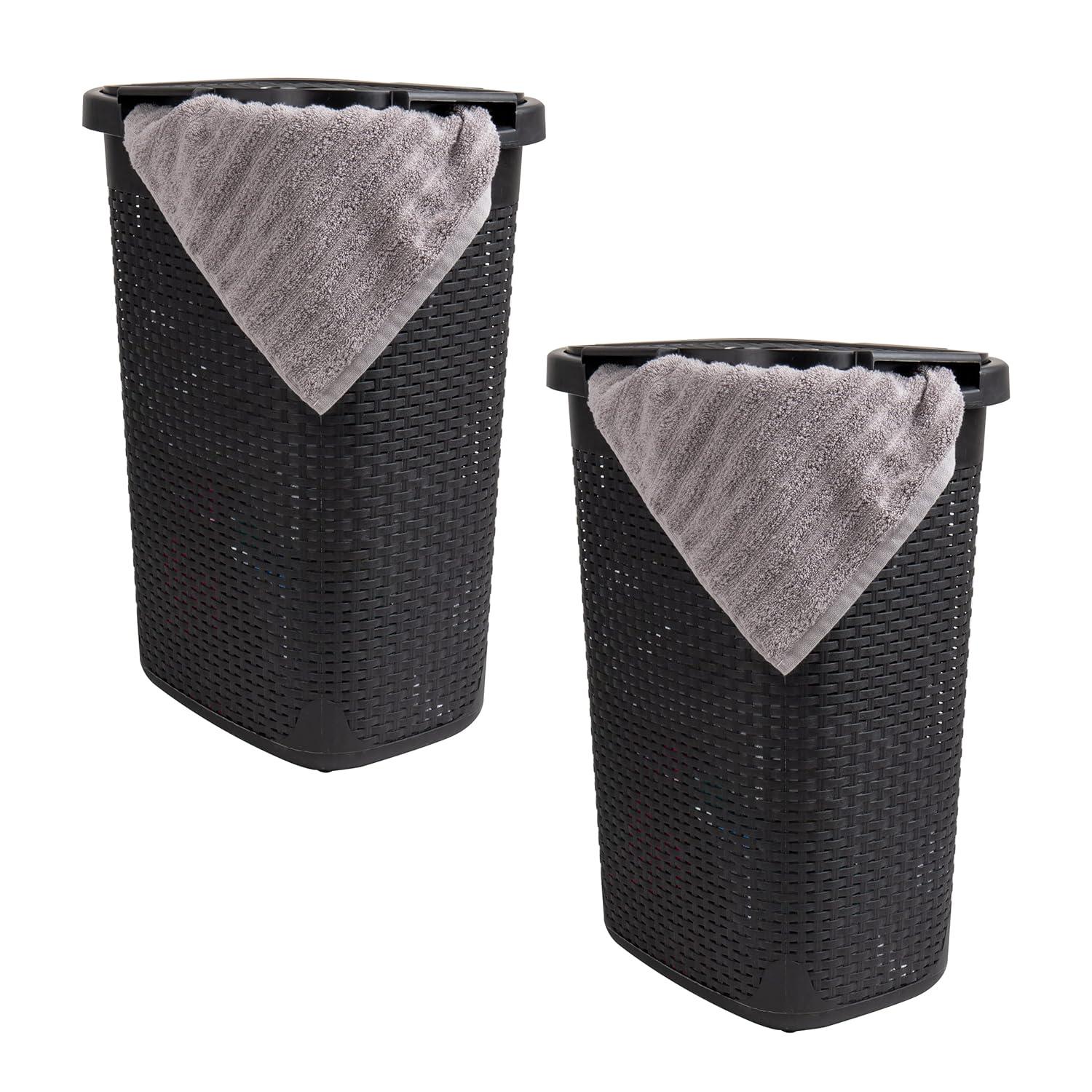 Mind Reader Mind Reader 60L Slim Laundry Hamper, Clothes Basket, Lid, Wicker Style, Plastic