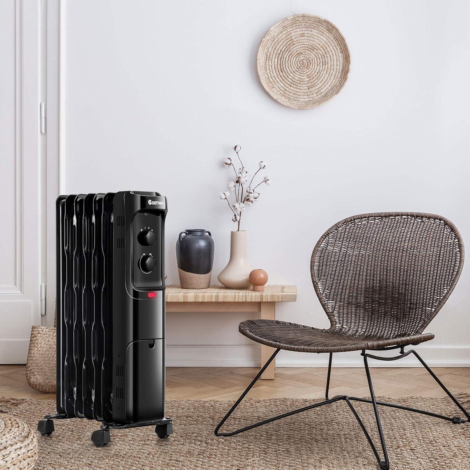 Costway 1500W Oil Filled Heater Portable Radiator Space Heater w/Adjustable Thermostat Black