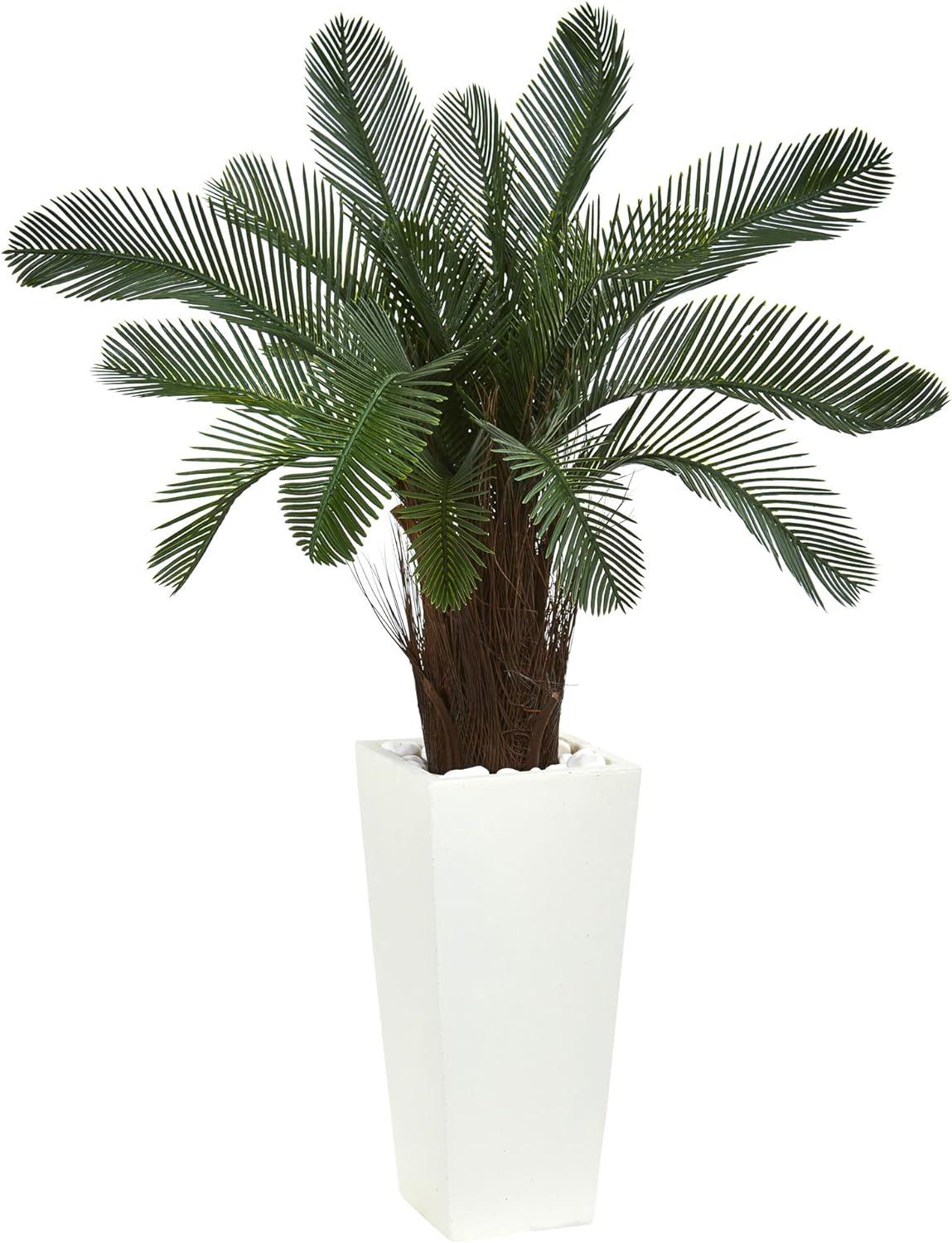 40in. Cycas Silk Palm in UV Resistant White Planter