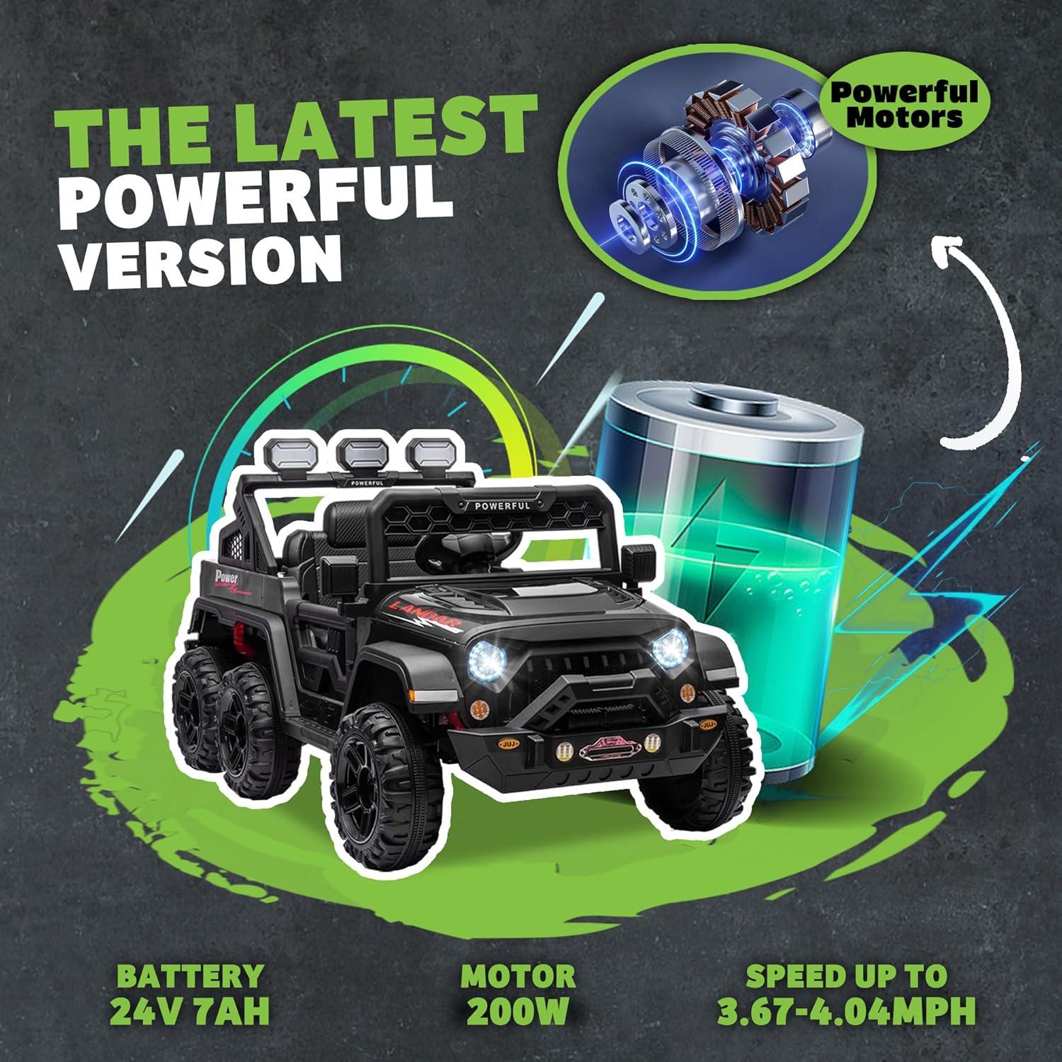 Ancheer 24V Real 2 Seater Ride On Toys Electric SUV Jeep Car With Remote Control,2WD/4WD Switchable, 4X100W Motor, Bluetooth, Music, USB, Lights