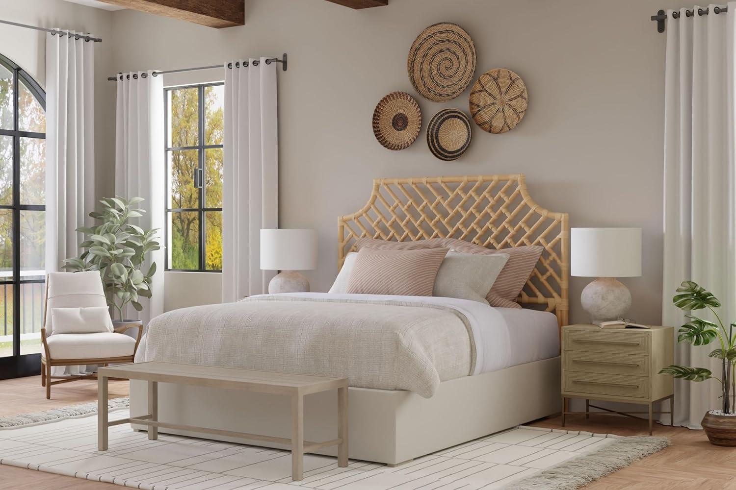 Rattan Chippendale Headboard, California King Size, Antique Brown