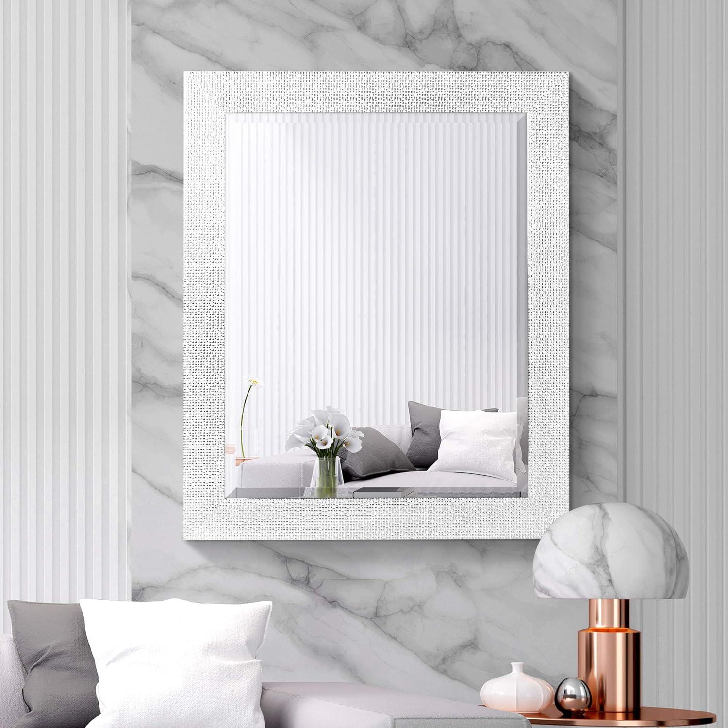 Head West 27.5 in x 33.5 in Framed Beveled Accent Vanity Mirror, White