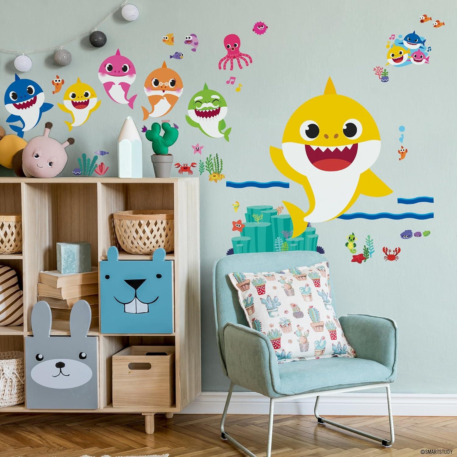 Baby Shark Yellow and White Vinyl Peel and Stick Wall Decals