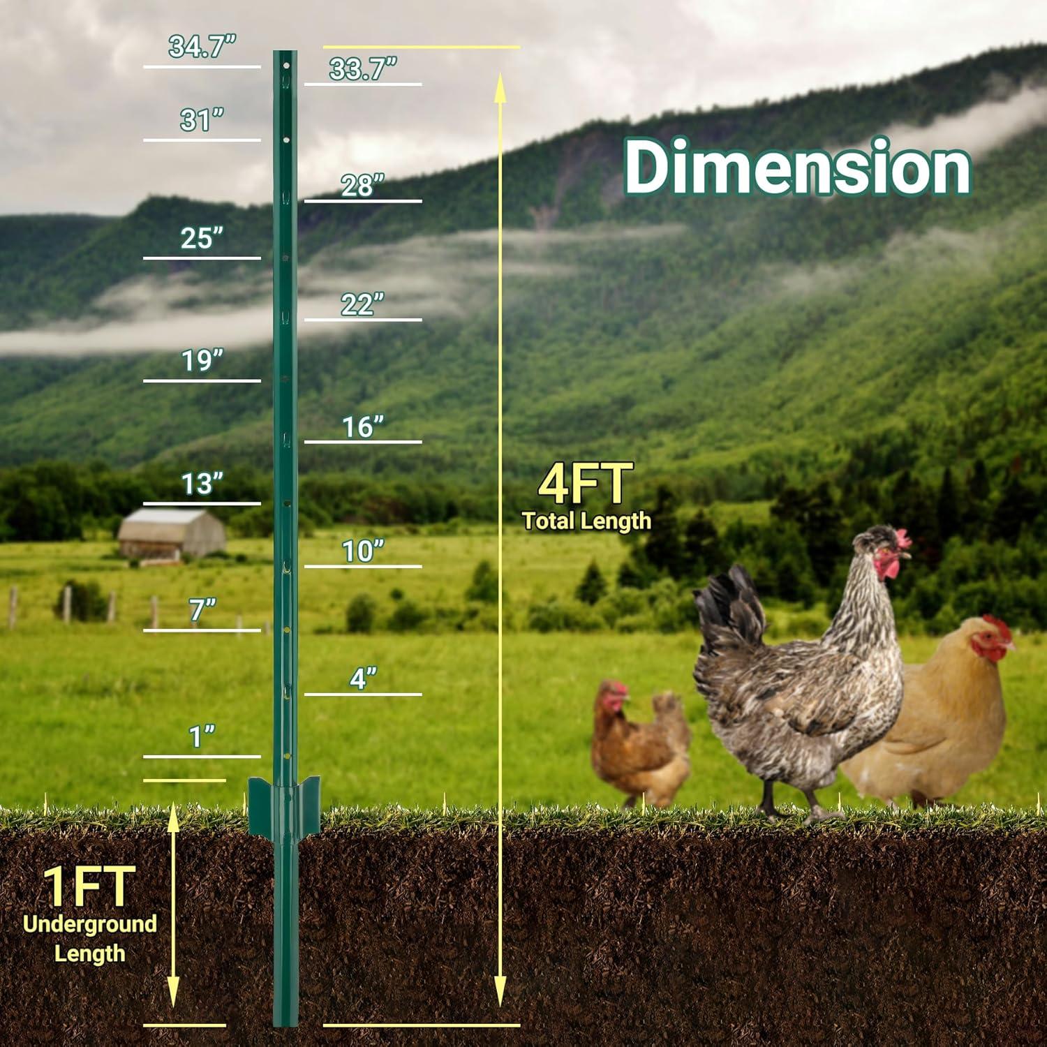 Fence Posts 4Feet - 10Pack, Heavy Duty Metal Fence Post with U-Channel, Steel Fence U-Post for Holding Garden Wire Fence, Corner Anchor Posts etc.
