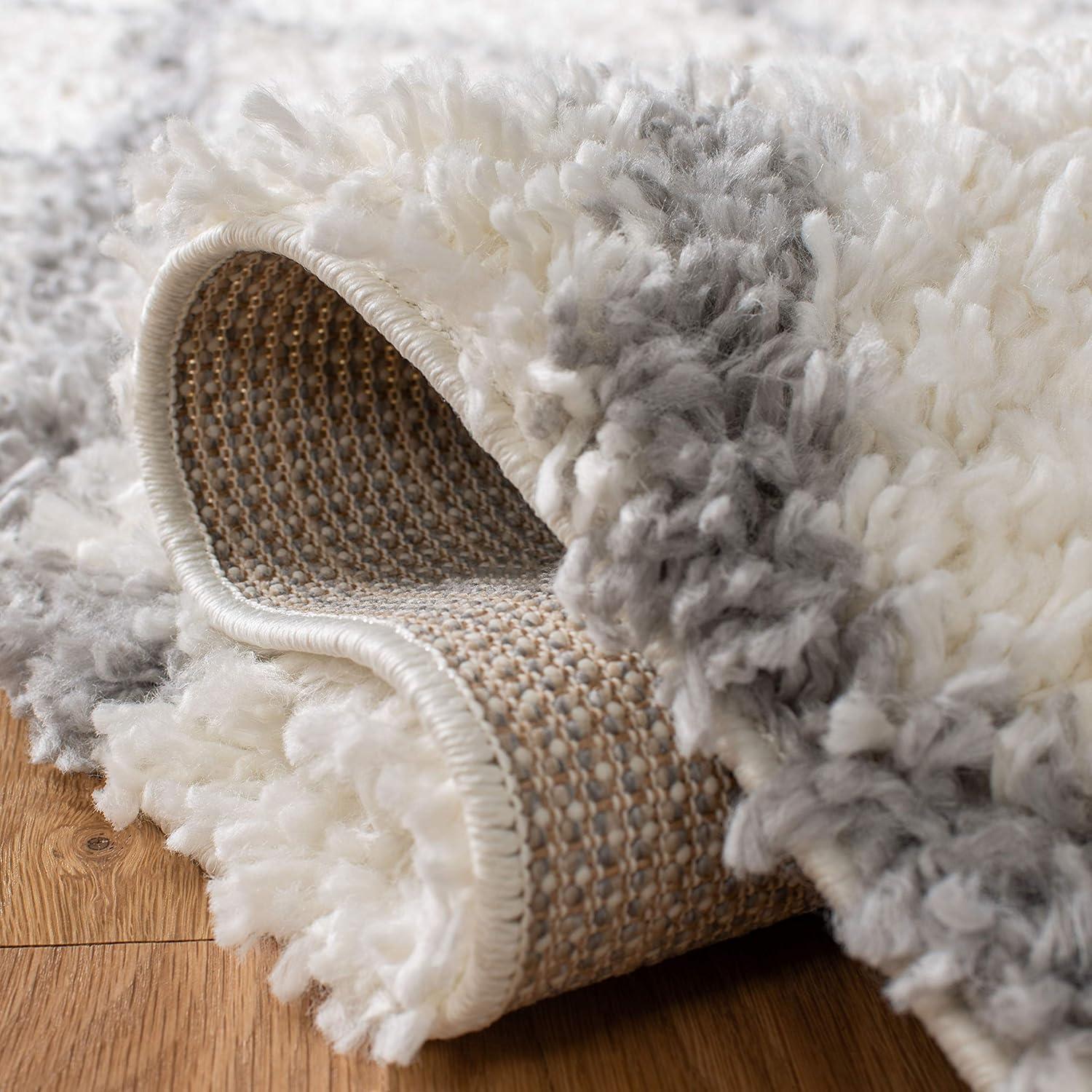 Moroccan Tassel Shag MTS335 Power Loomed Area Rug - Ivory/Light Grey - 6'7" round - Safavieh.