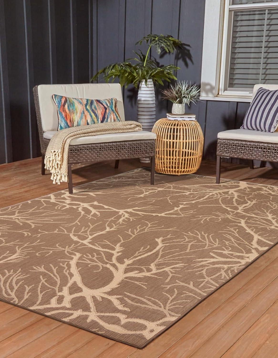 Unique Loom Outdoor Botanical Collection Area Rug - Branch (7' 1" x 10' Rectangle Brown/Beige)