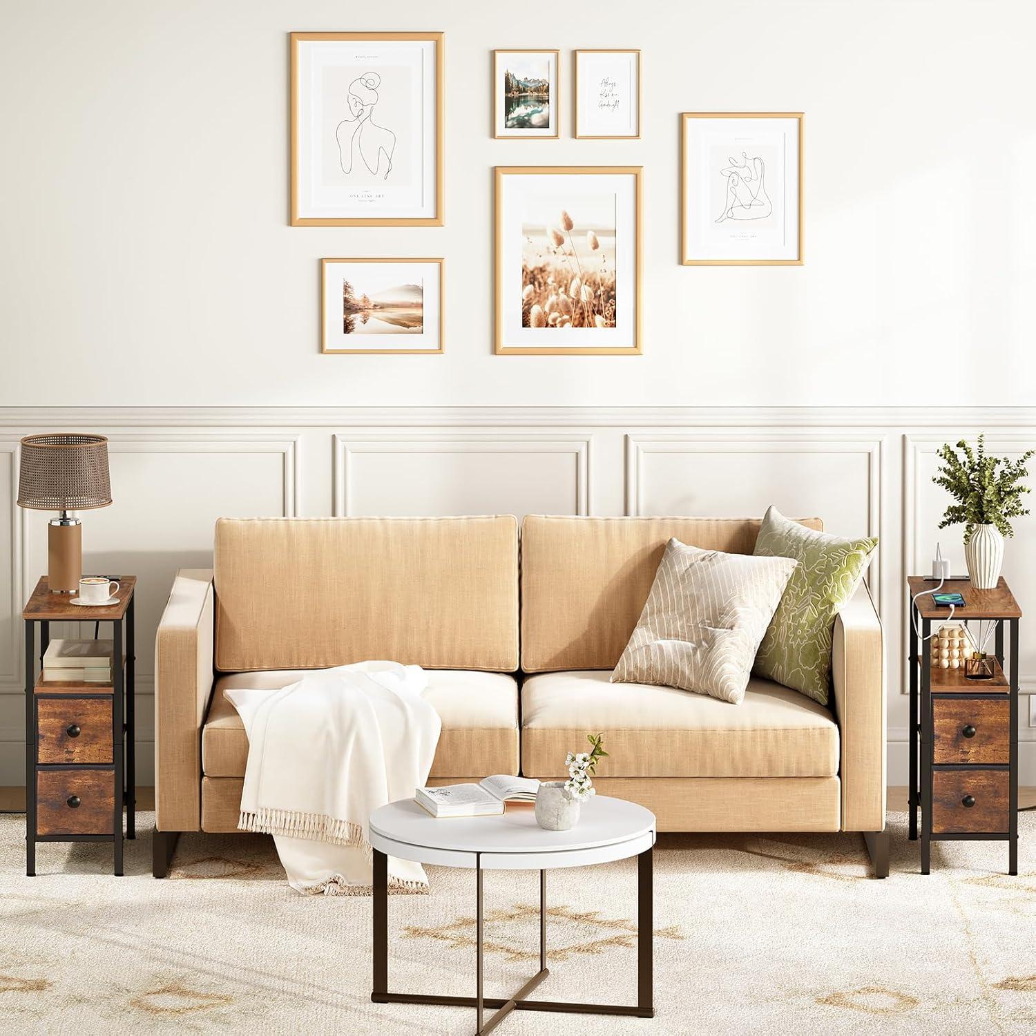 Rustic Brown and Black Metal End Table with Storage