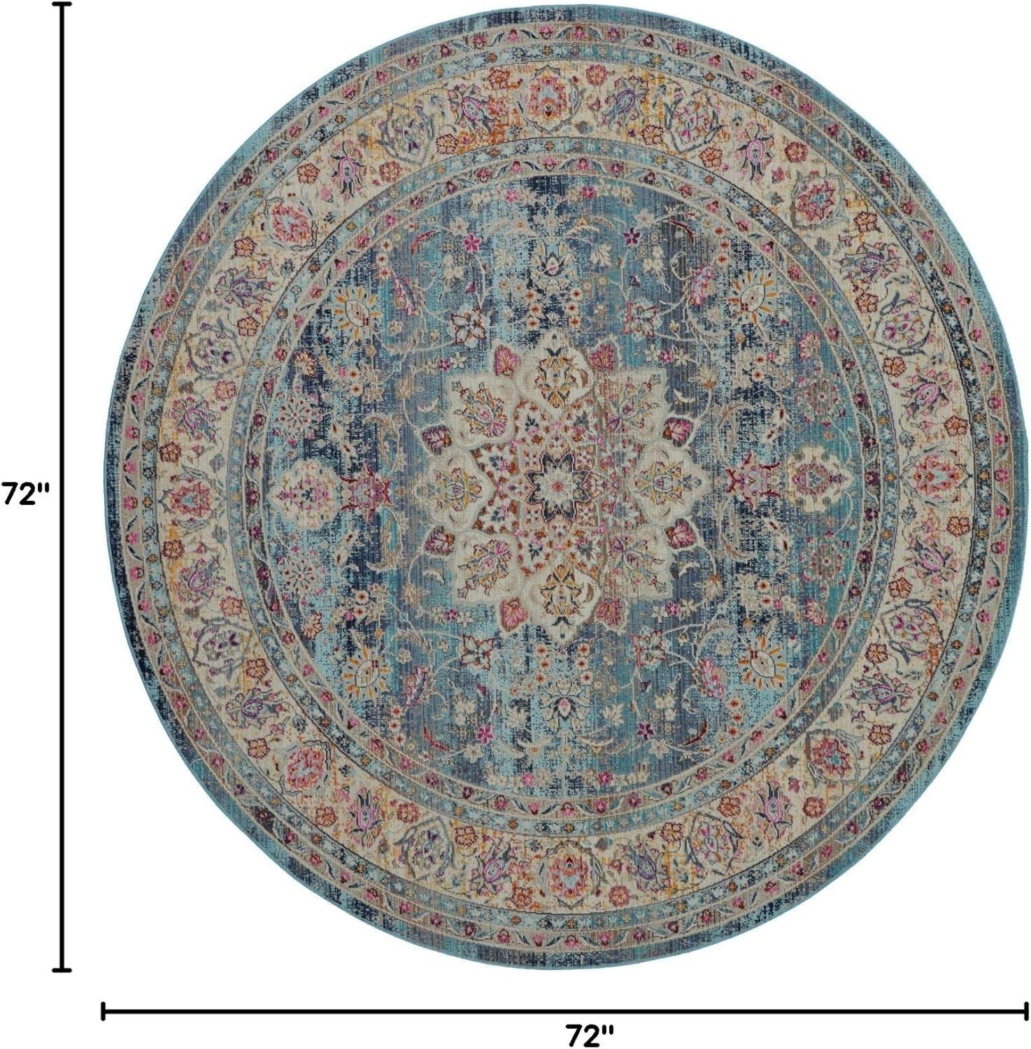 Nourison Vintage Kashan VKA01 Blue/Ivory/Orange Indoor Area Rug - 6' x ROUND
