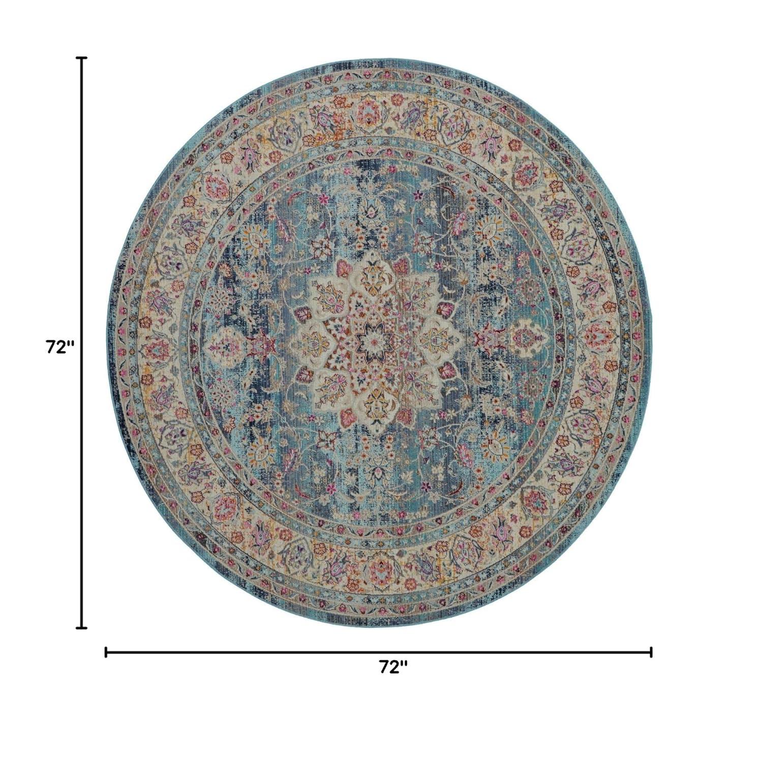 Nourison Vintage Kashan VKA01 Blue/Ivory/Orange Indoor Area Rug - 6' x ROUND