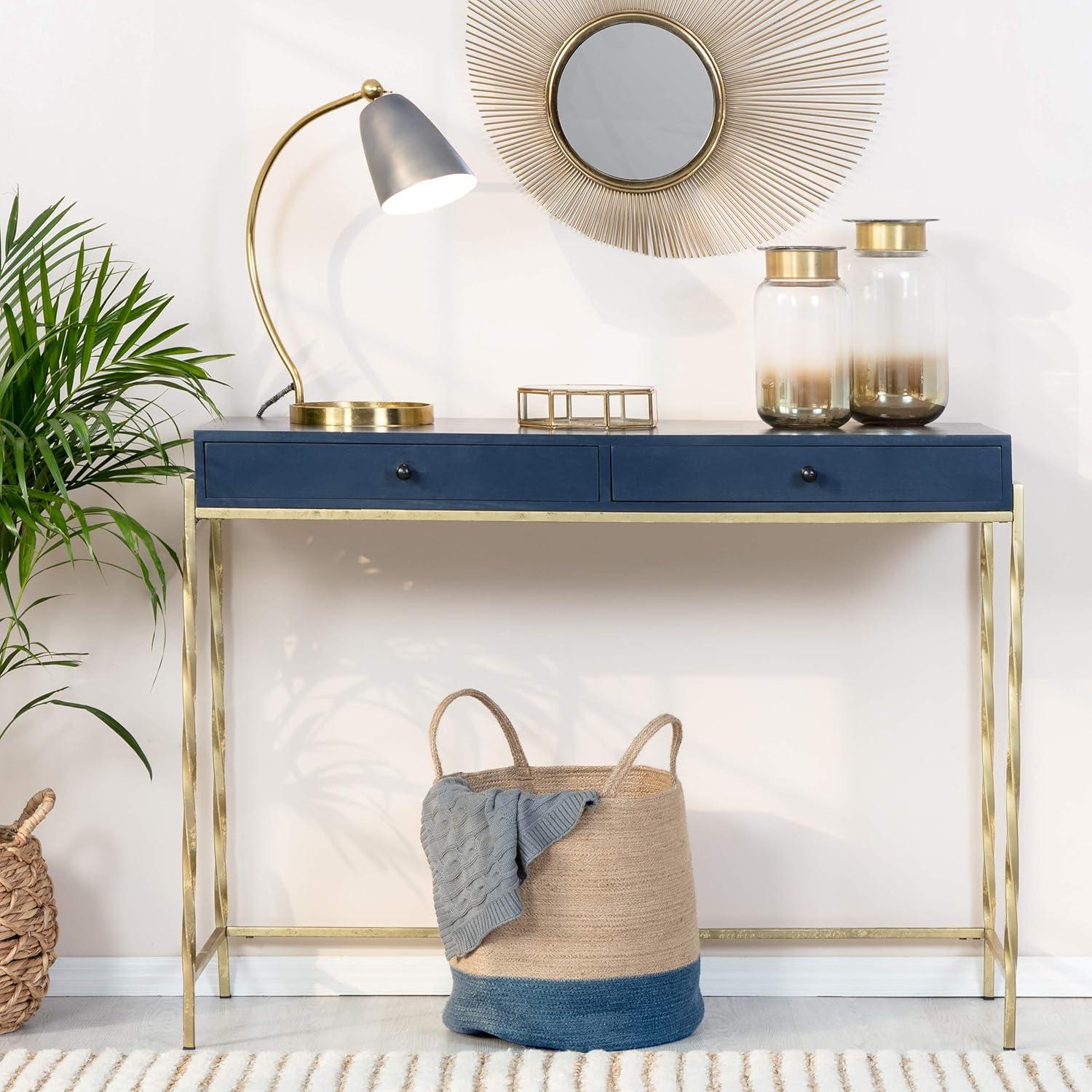 Jolie Modern Living Room Console Table Navy Blue/Gold - Adore Decor: Chic 2-Drawer Design, Glossy Finish, Metal Frame