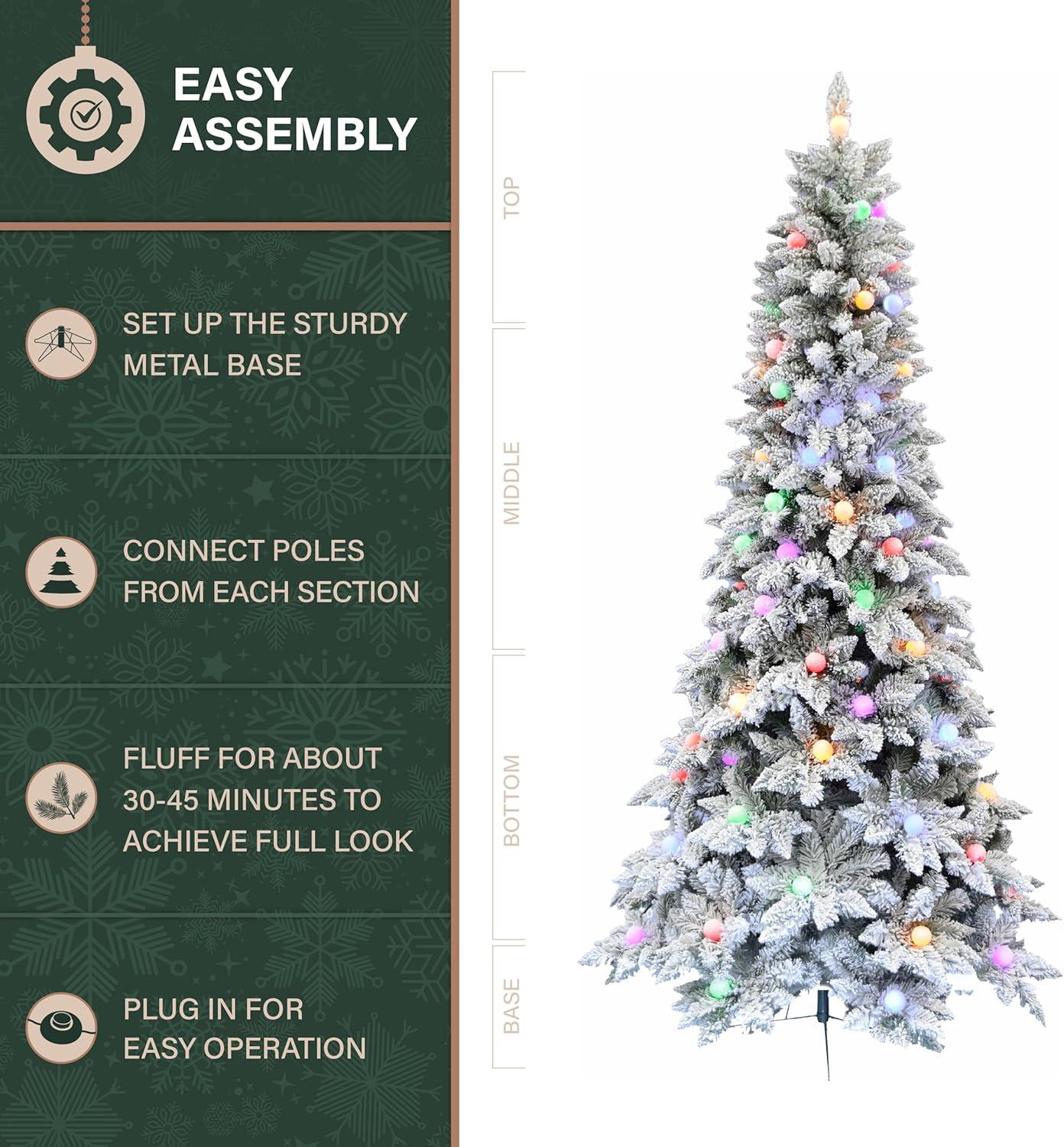 Fraser Hill Farm Slim White Tail Pine Artificial Christmas Tree with Multicolor Lights and Stand