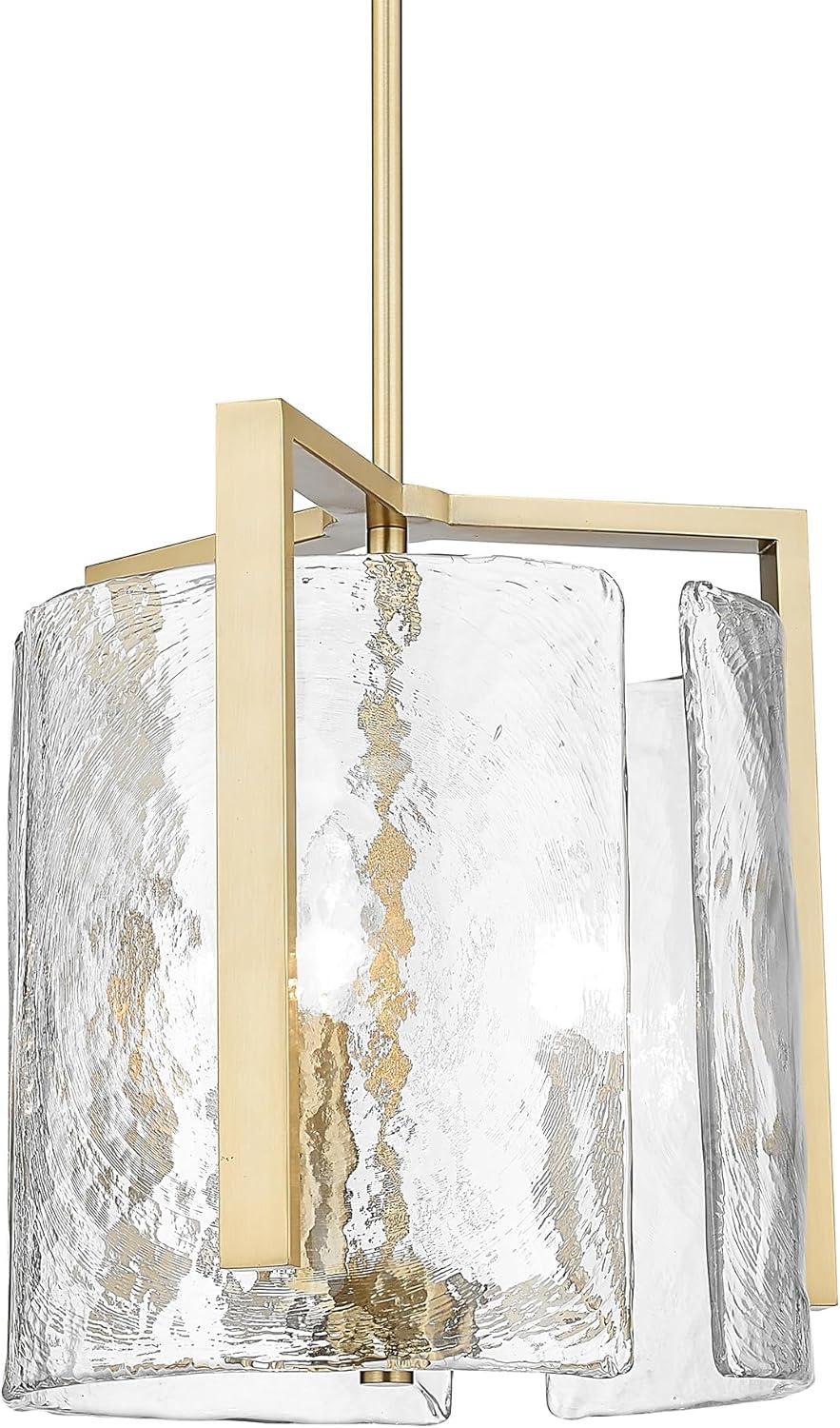 Golden Lighting Aenon 3-Light Pendant in Brushed Champagne Bronze with Hammered Water Glass