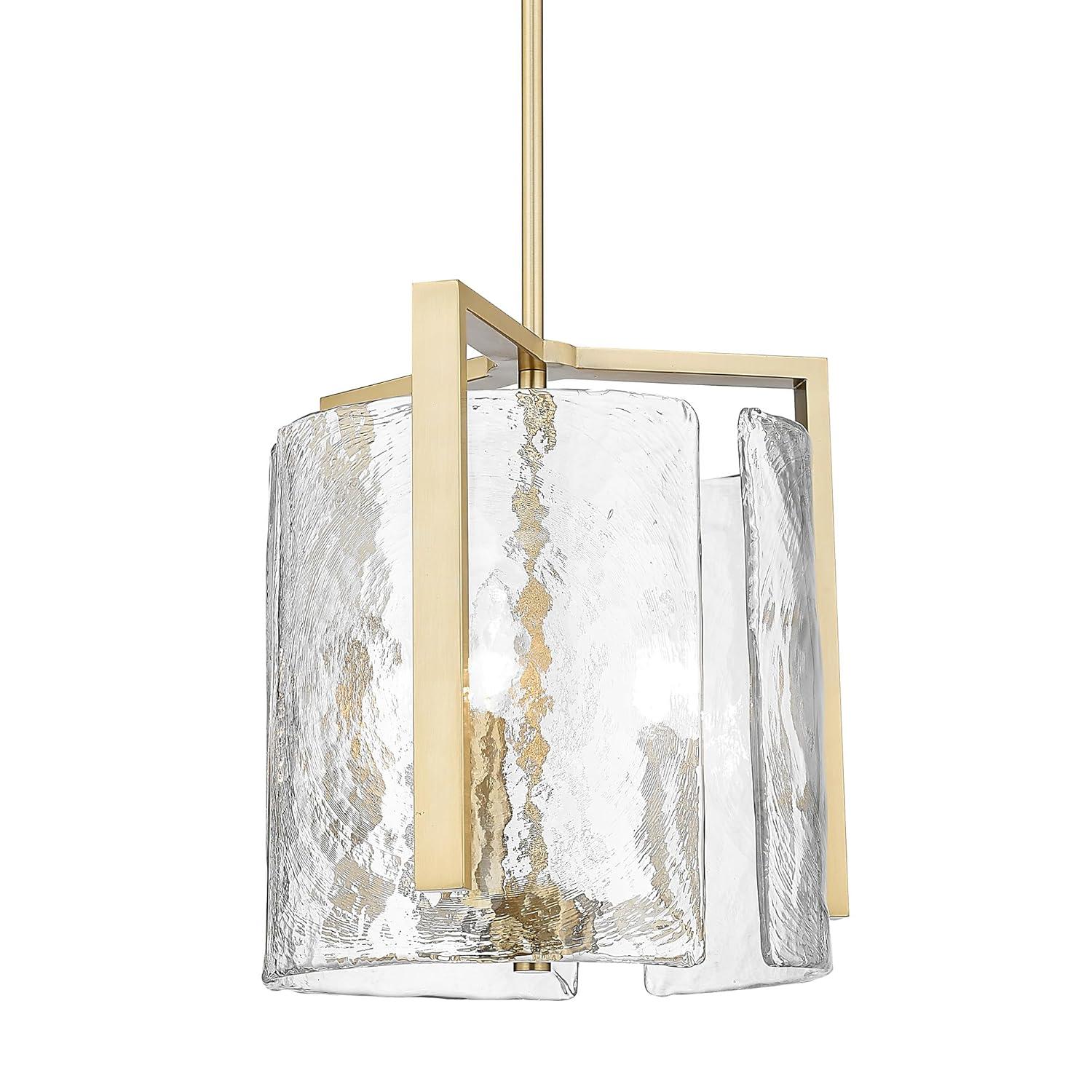 Golden Lighting Aenon 3-Light Pendant in Brushed Champagne Bronze with Hammered Water Glass