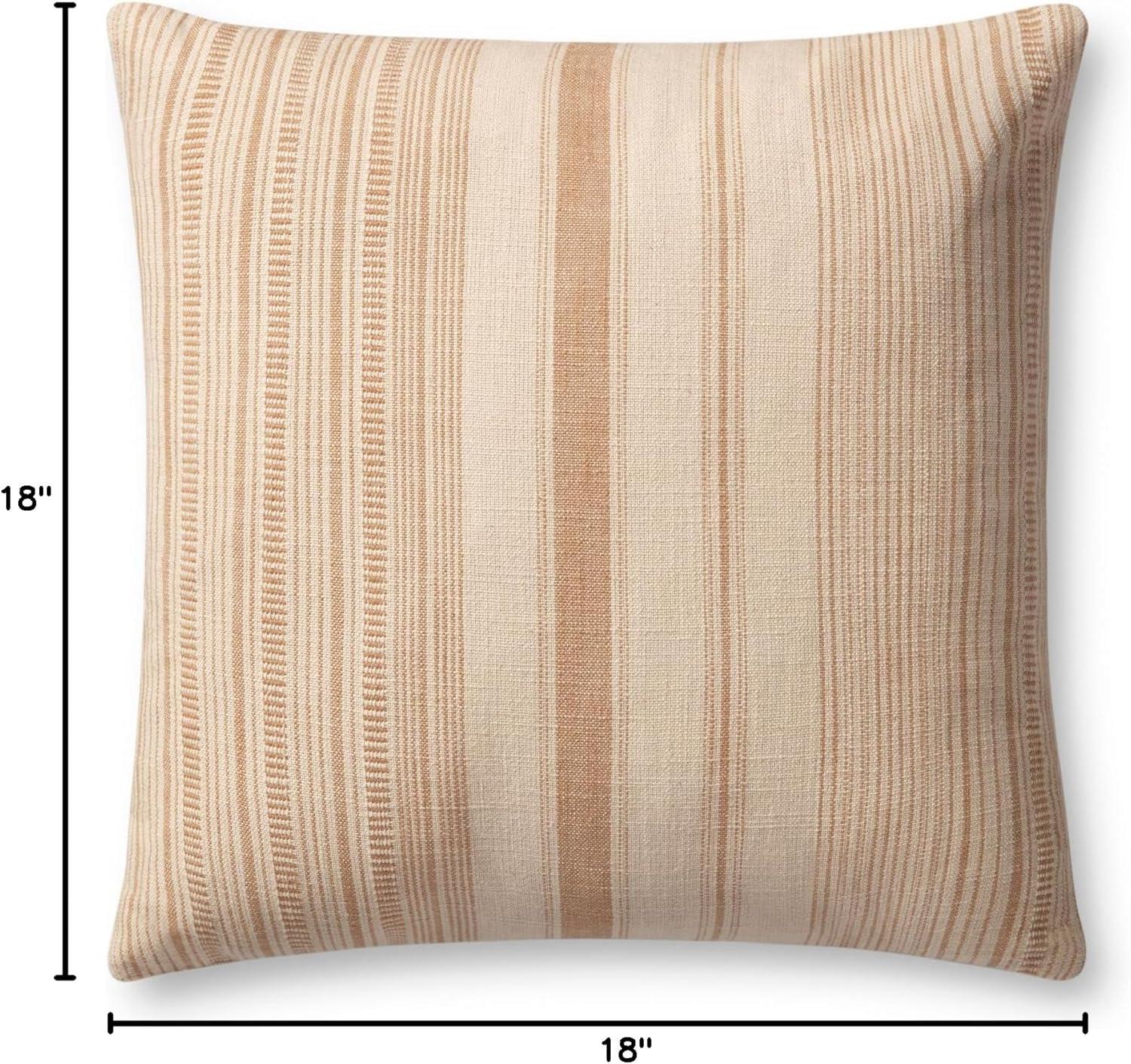 Ivory and Wheat Striped Cotton Throw Pillow Cover 18'' x 18''