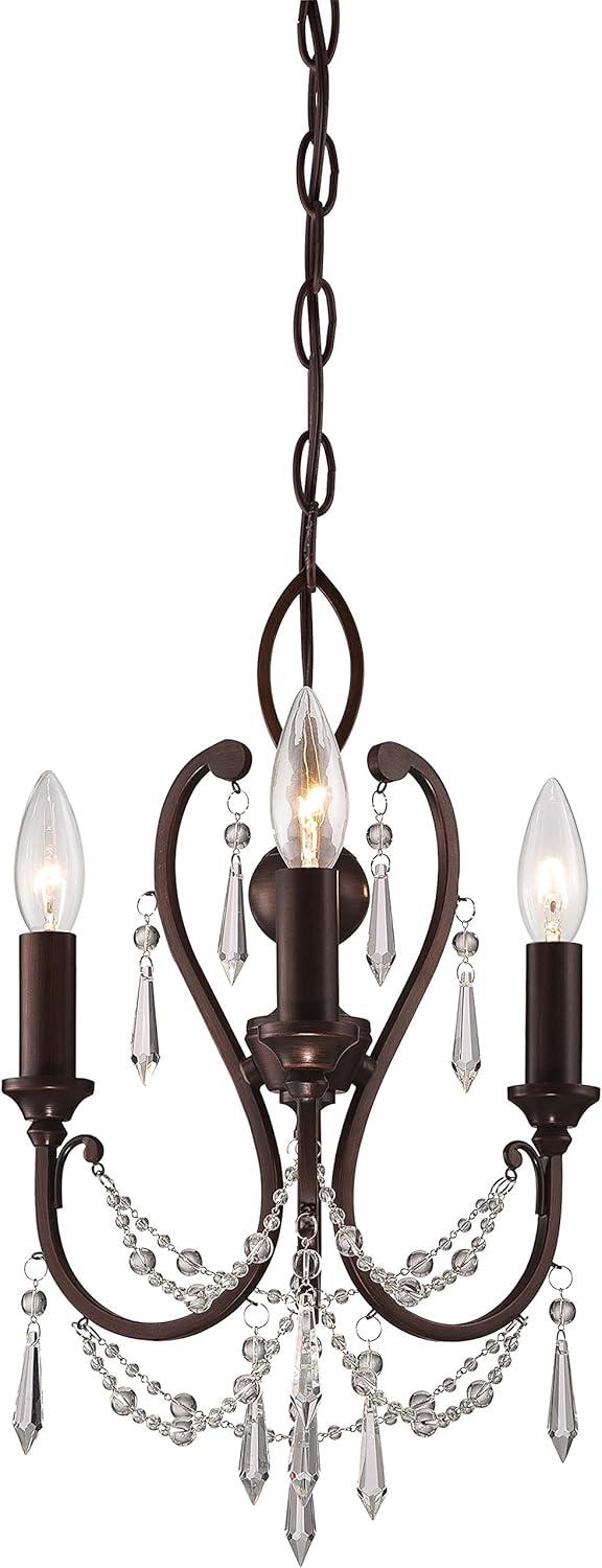 Elegant Mini Crystal Chandelier with Vintage Bronze Finish, 3-Light