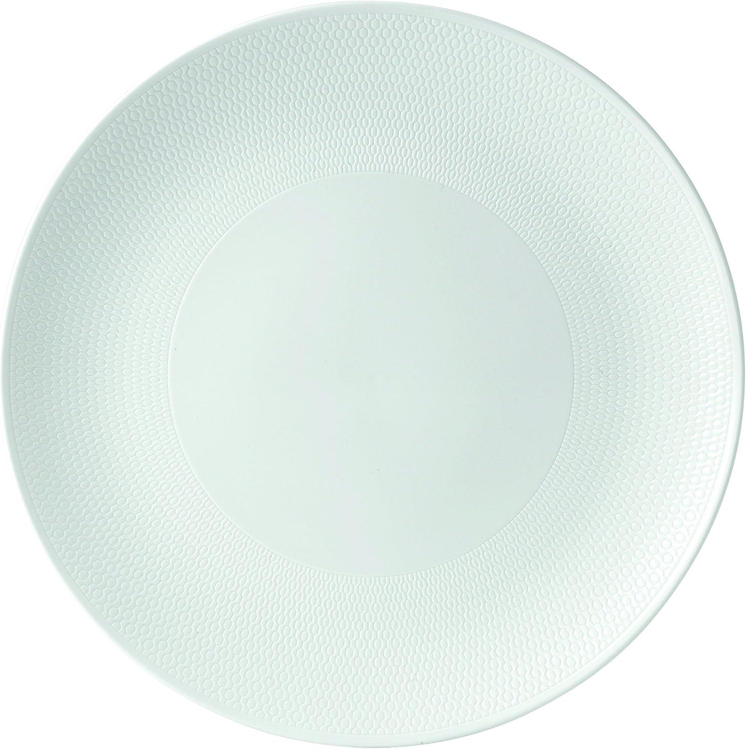 White Ceramic Round Geometric Embossed Serving Platter