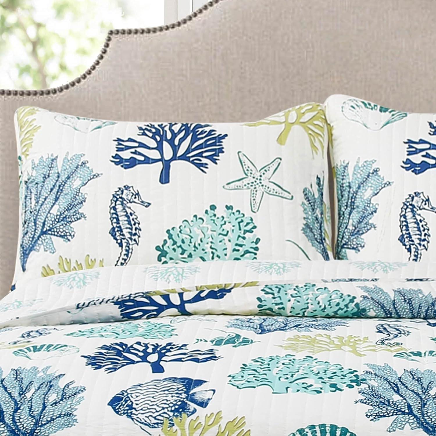 Lush Decor Coastal Reef Cotton Reversible Coastal 3 Piece Quilt Set