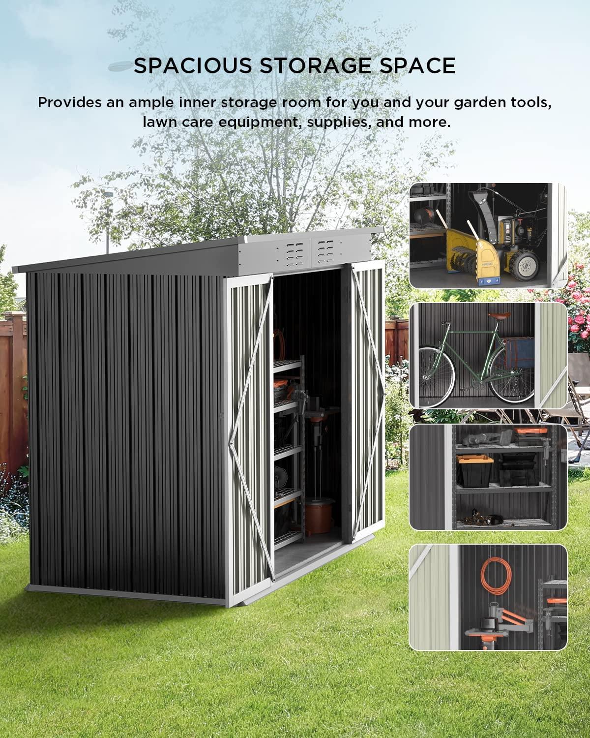 Bealife Outdoor Storage Shed Clearance, Metal Outdoor Storage Cabinet, Waterproof Tool Shed, Lockable Backyard Sheds for Garden, Patio and Lawn (Brown, 5' x 3')