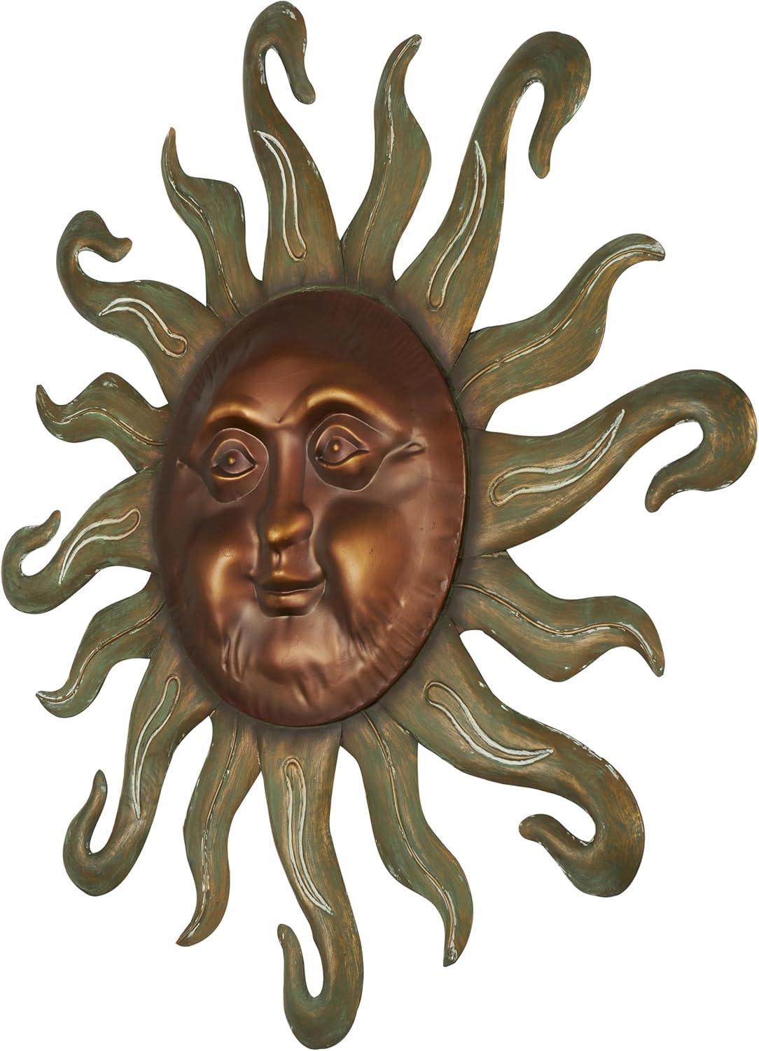 Copper and Green Metal Sun Wall Sculpture