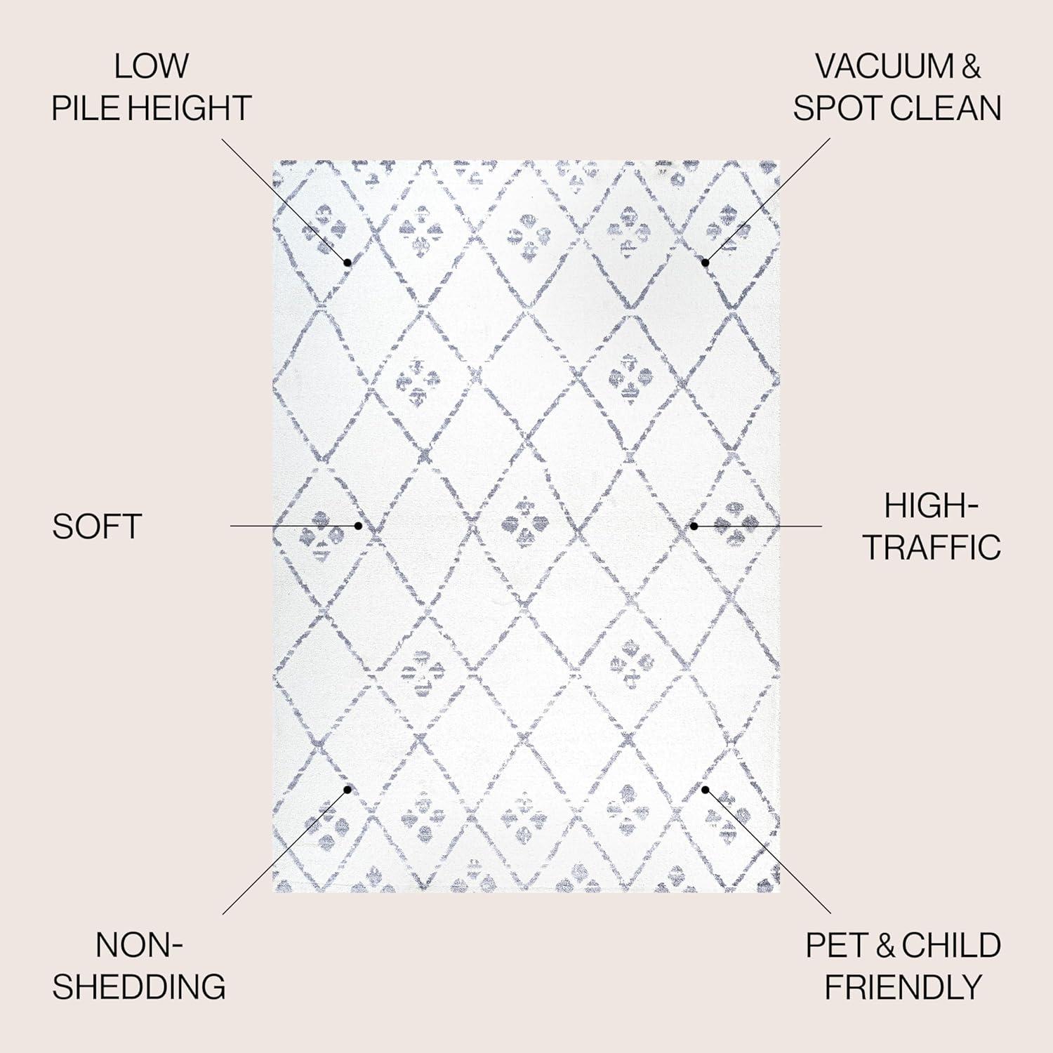 3' X 5' Izil Moroccan Geometric Diamond Area Rug, Ivory/Light Gray - JONATHAN Y