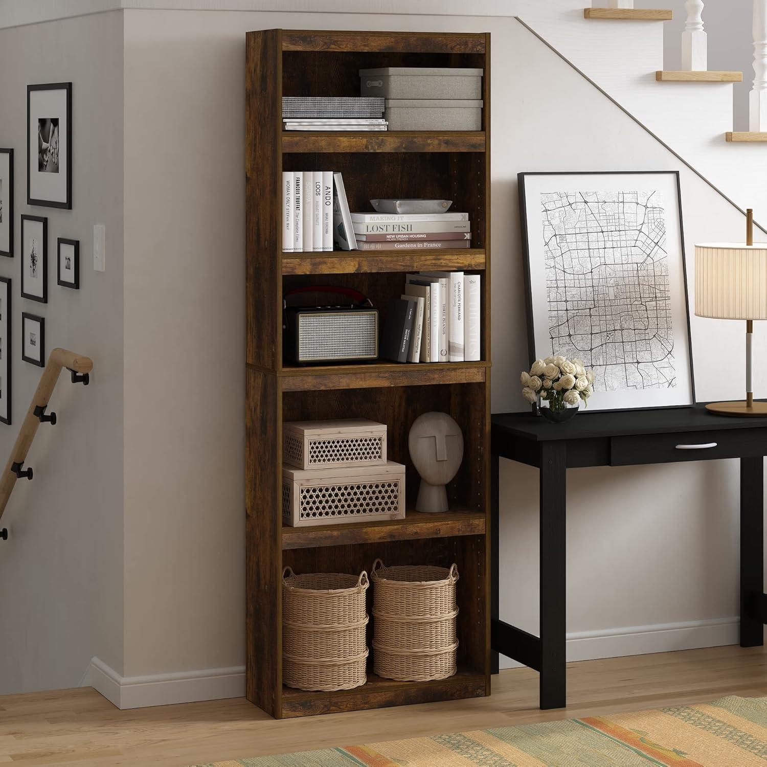 JAYA Enhanced Home 5-Tier Shelf Bookcase, Amber Pine