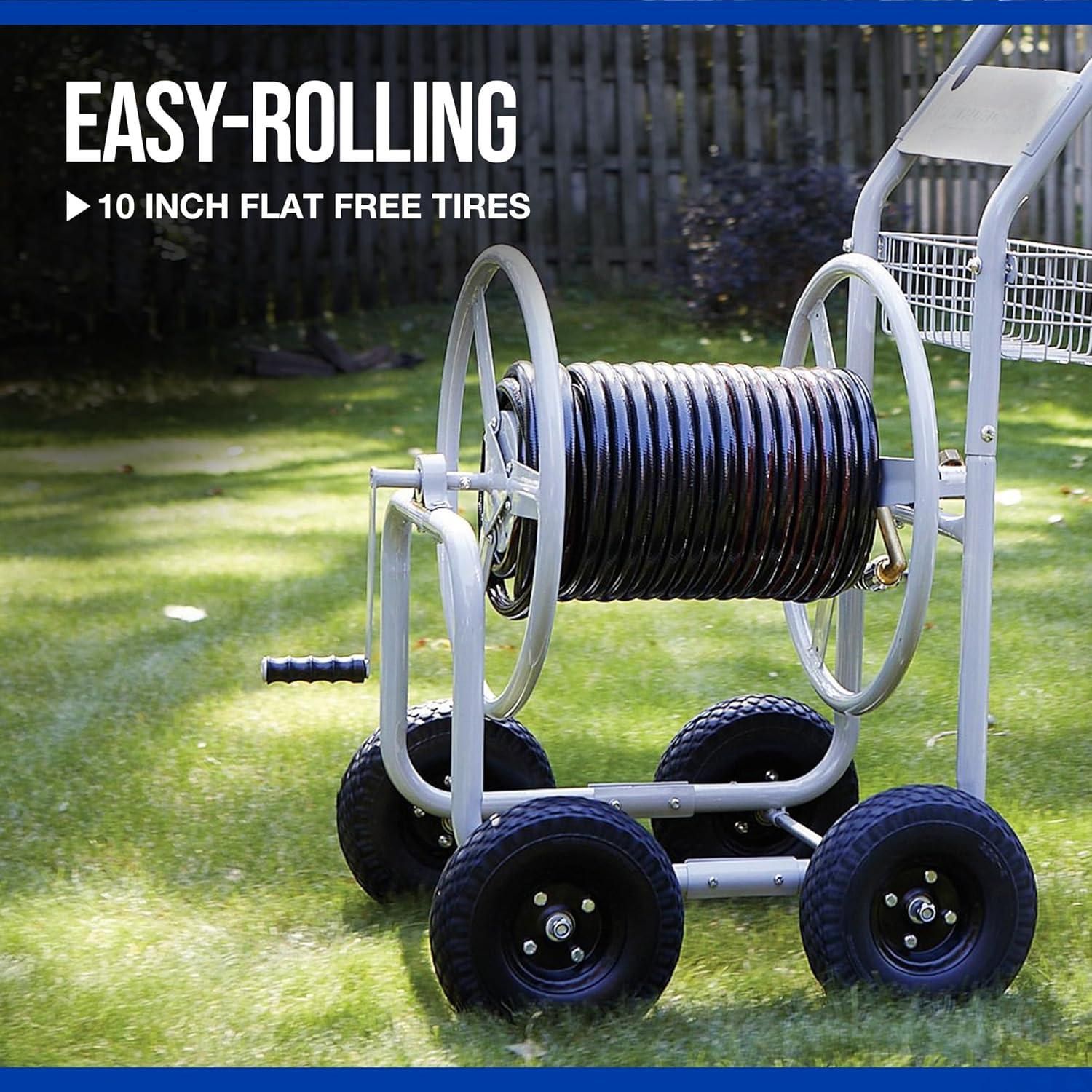 Heavy-Duty Steel Garden Hose Reel Cart with 400ft Capacity