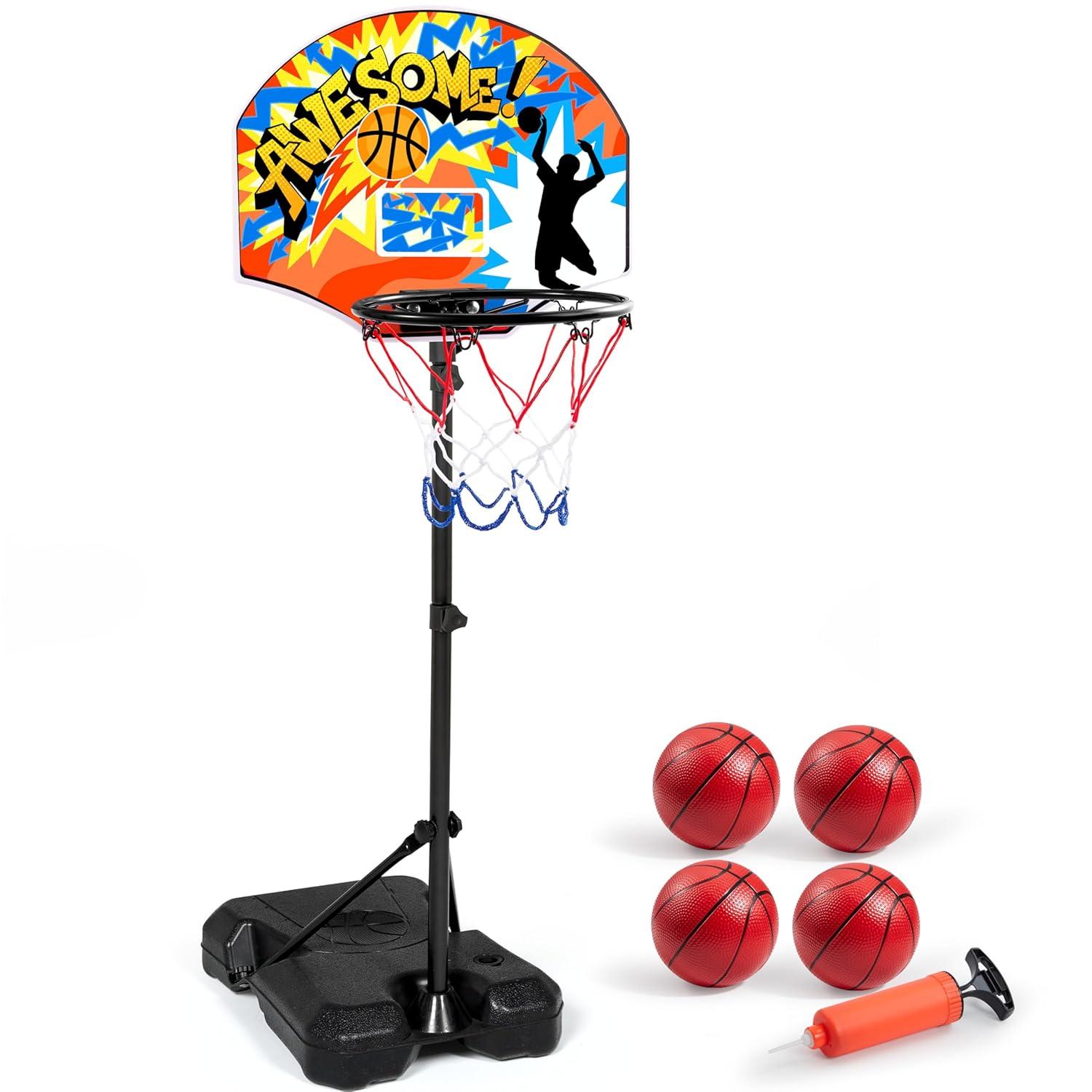 Phantoscope Kids Basketball Hoop, Adjustable Height 2.8 Ft-6.2 Ft Toddler Basketball Hoop For Kids Indoor Outdoor Play Portable Basket Ball For Age 3-8 Gift