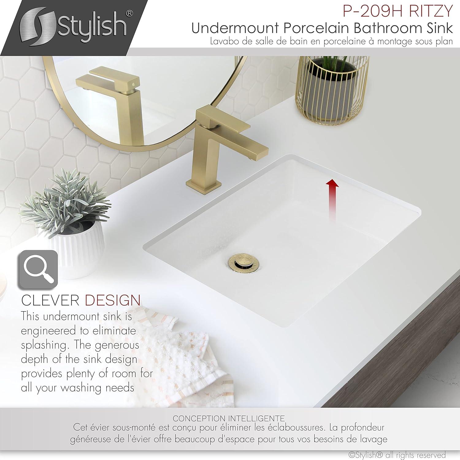 STYLISH Ritzy 20-3/8"L White Rectangular Undermount Bathroom Sink