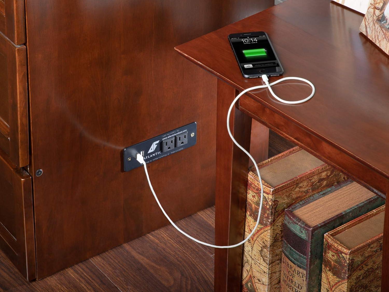 Queen Deerfield Murphy Bed Chest with Charging Station Walnut - AFI: Space-Saving Design, No Box Spring Needed