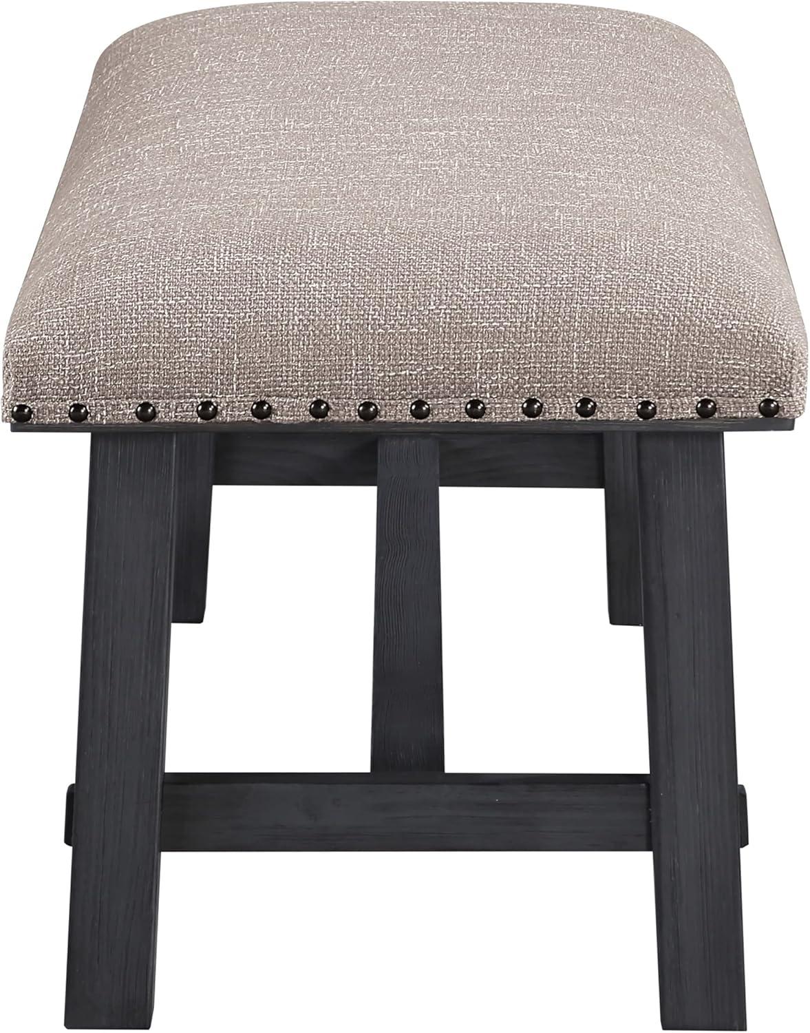 Callen Bench with Antique Gray Frame and Bronze Nailhead Trim in Gray Fabric