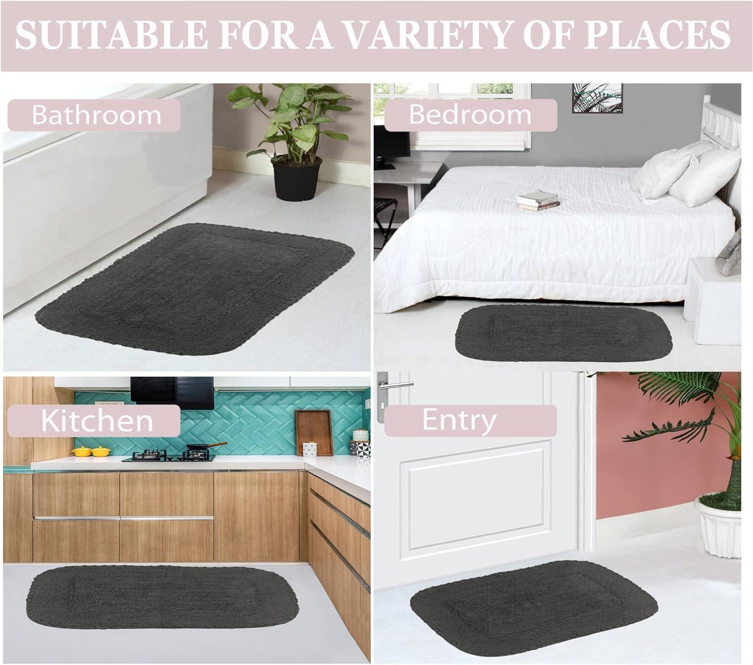 Home Weavers Casual Elegance Bath Mat 100% Cotton Bathroom Rugs Set, Washable Rug, Extra Soft and Absorbent bath Rug, Kitchen Mat, Bath Mat Set, Bath Floor Mat Reversible, 17"x24" Rectangle, Gray