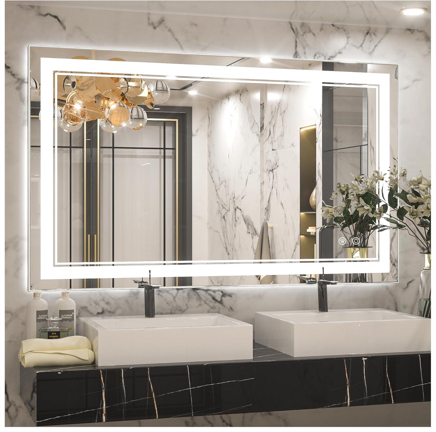 Ivy Bronx Keonjinn 40 X 24 In LED Bathroom Mirror With Lights, Adjustable 3 Color Lights, LED Vanity Mirror, Wall Mounted Anti-Fog Dimmable Mirror, UL Listed LED Driver, HD Tempered Glass(Horizontal/Vertical)