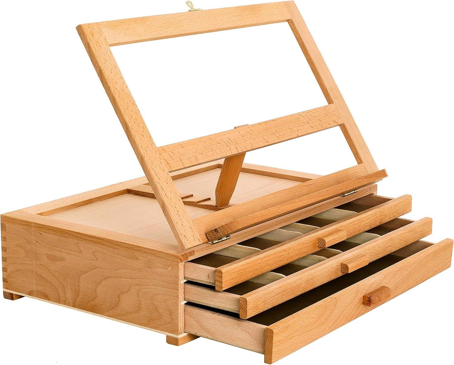 U.S. Art Supply Grand Solana Adjustable Wooden 3-Drawer Storage Box Easel, Premium Beechwood - Portable Wood Artist