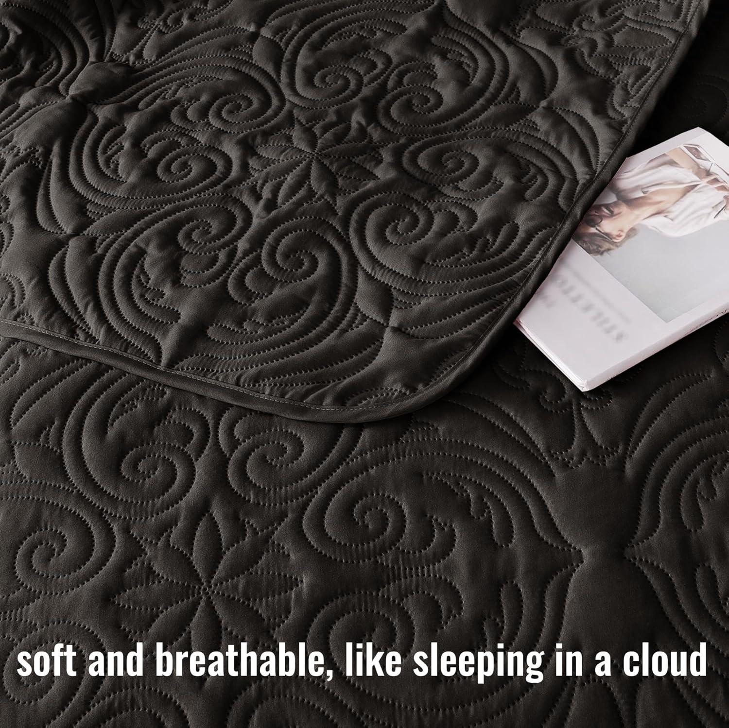 Exclusivo Mezcla Queen Quilt Bedding Set, Lightweight Vintage Queen Size Quilts with Pillow Shams, Soft Bedspreads Coverlets for All Seasons (96"x90", Black)