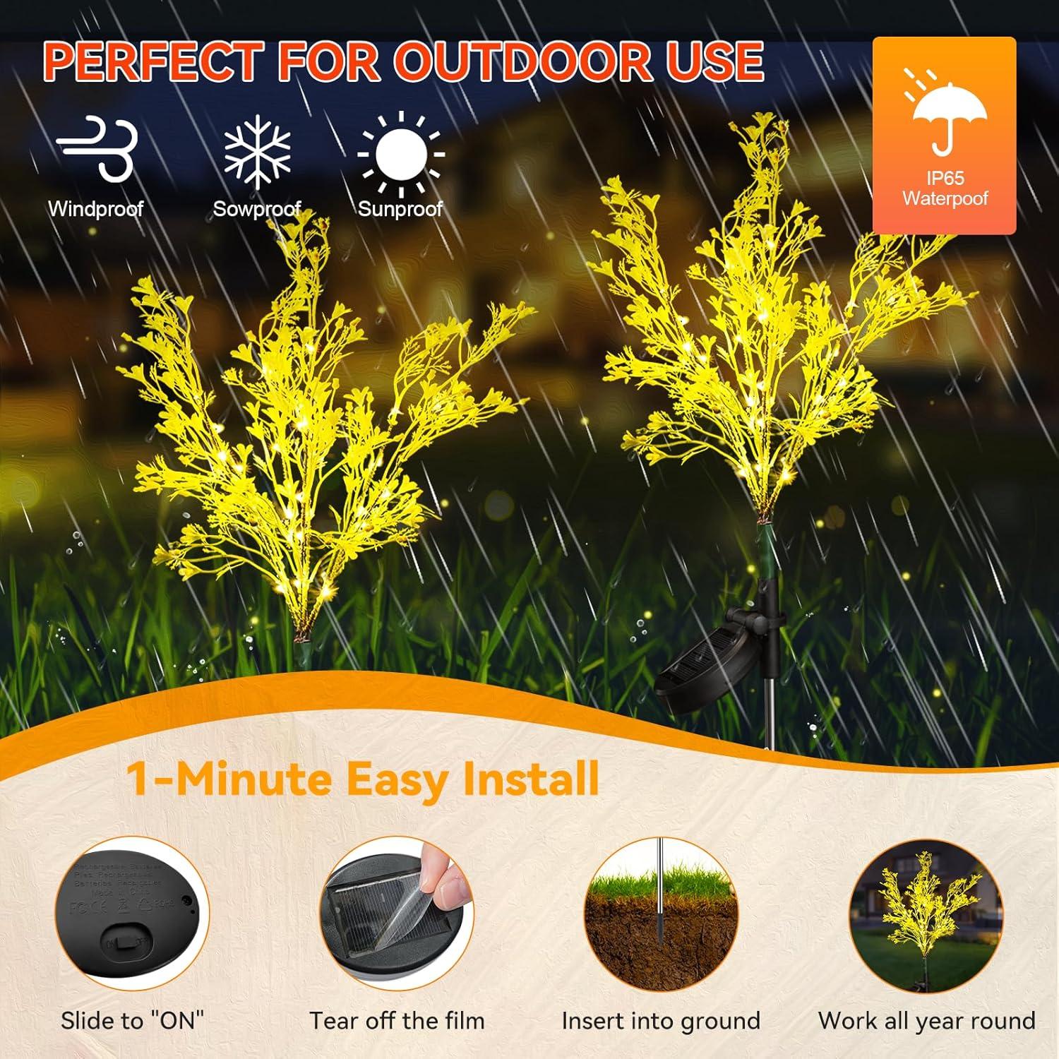 Golden Solar Powered Outdoor LED Flower Garden Lights