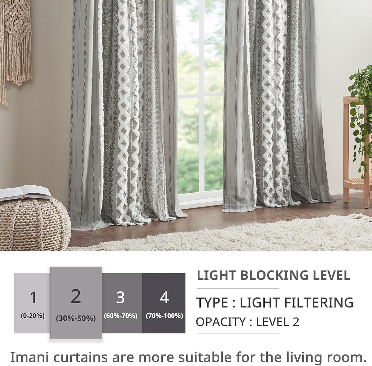 INK+IVY Imani Cotton Printed Boho Single Curtain Panel with Chenille Stripe and Lining