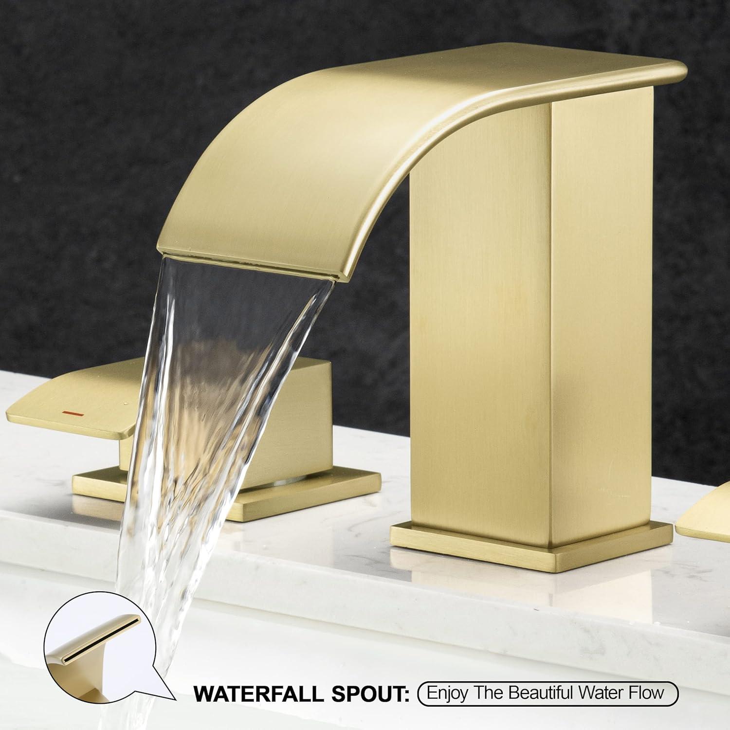 Brushed Gold Double Handle Widespread Bathroom Faucet