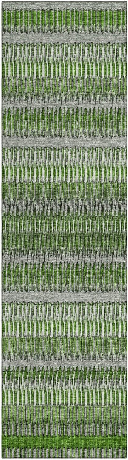 Green and Gray Flat Woven Stripe Synthetic Runner Rug