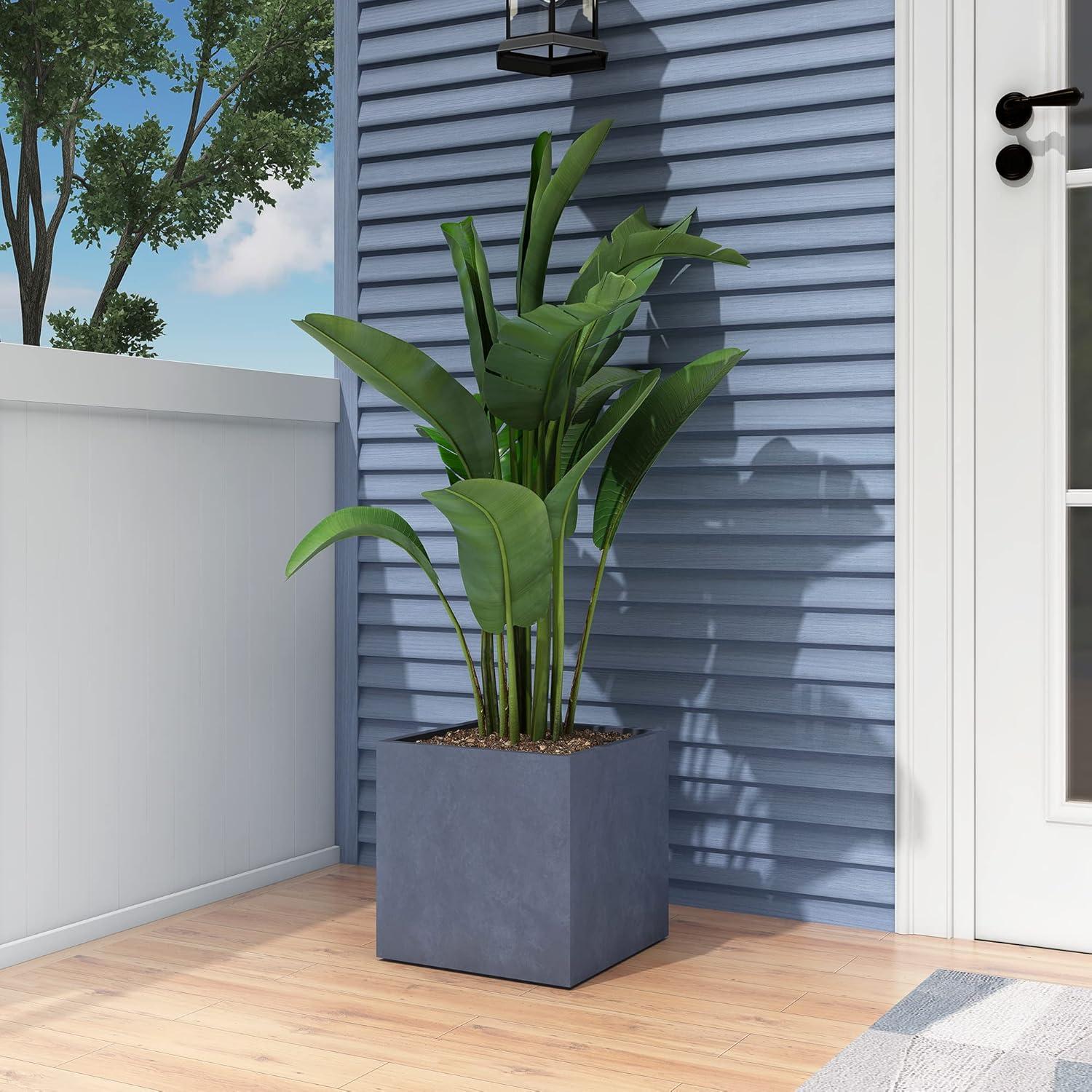 Rosemead Home & Garden, Inc. 12" Wide Kante Lightweight Modern Outdoor Concrete Square Decorative Planter Charcoal Black