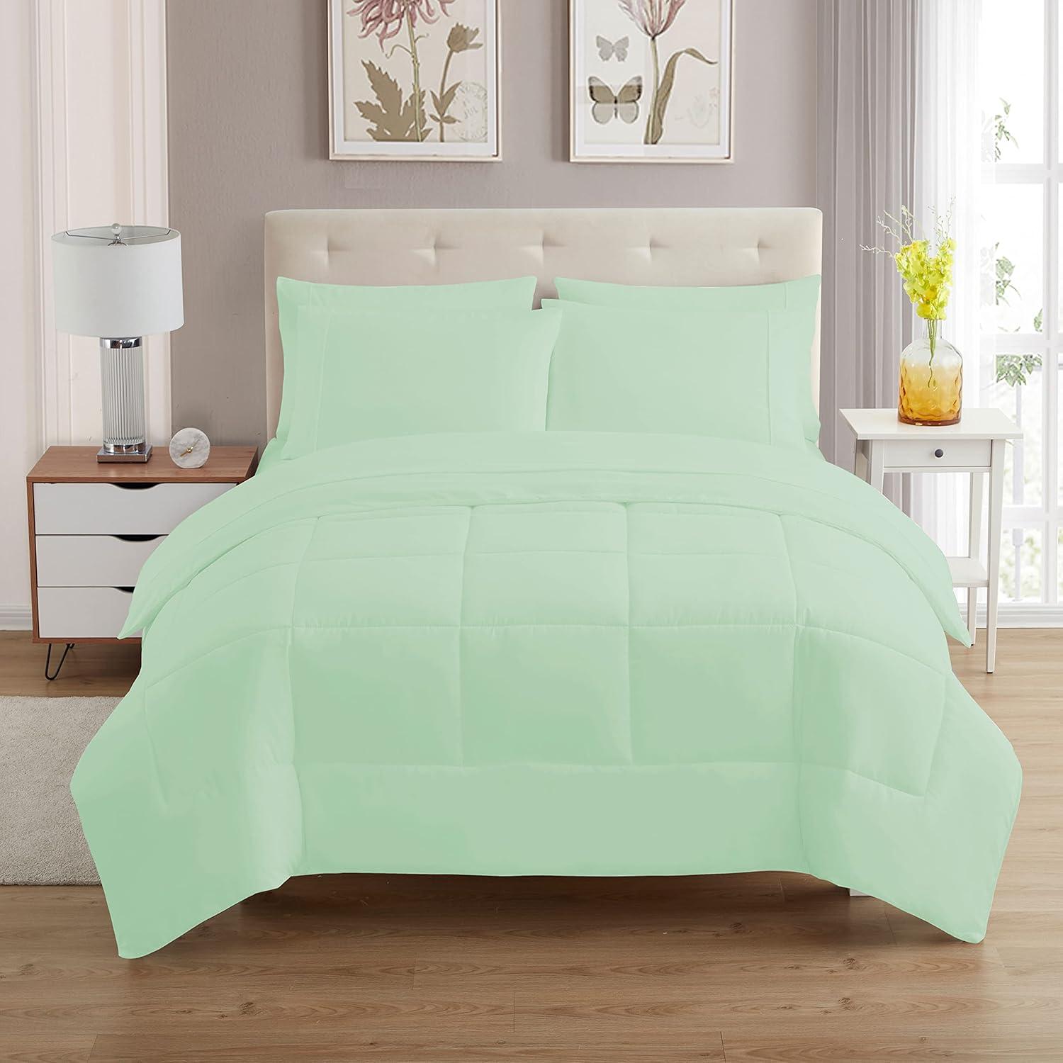 Bed-in-A-Bag Solid Color Comforter & Sheet Set Soft All Season Bedding, Twin, Mint