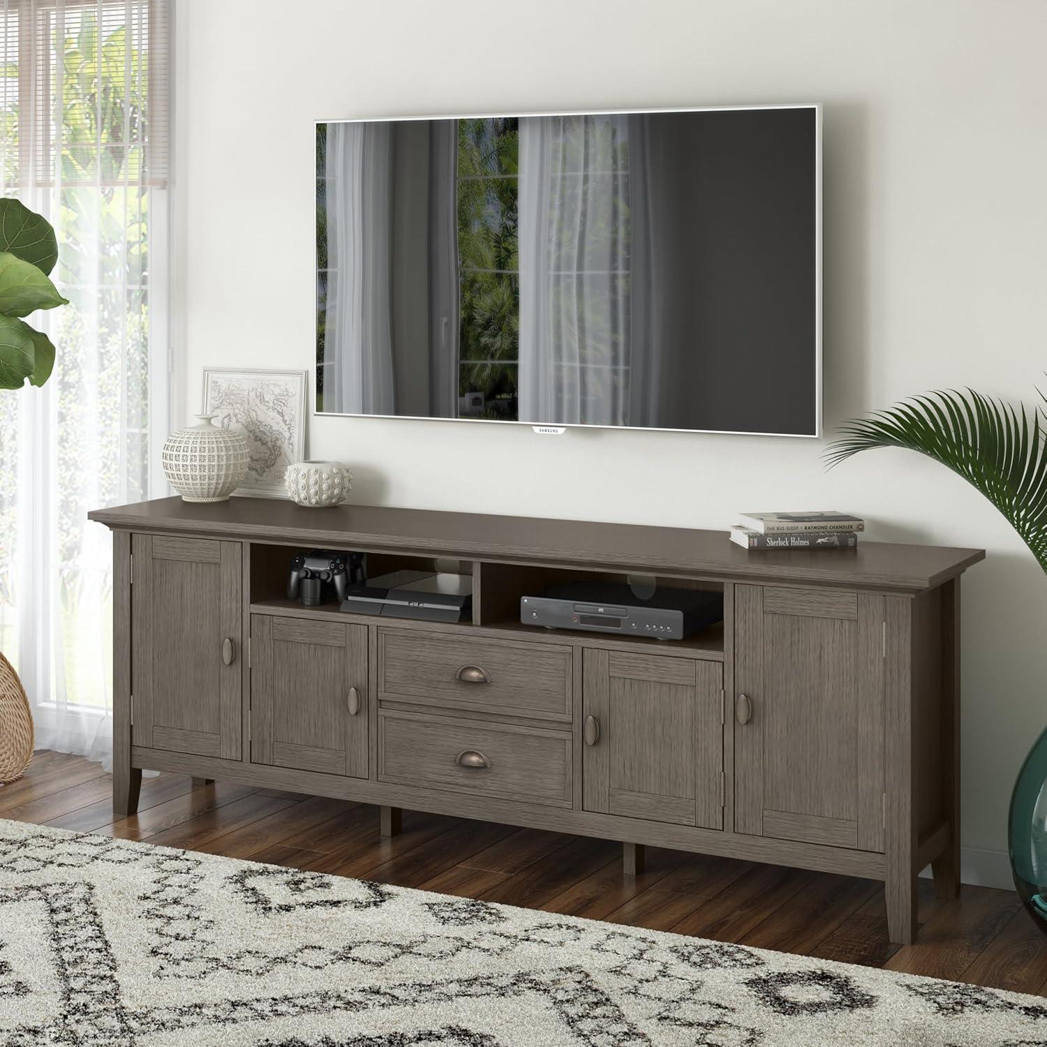 Farmhouse Grey Solid Wood 72" TV Media Stand with Cabinets