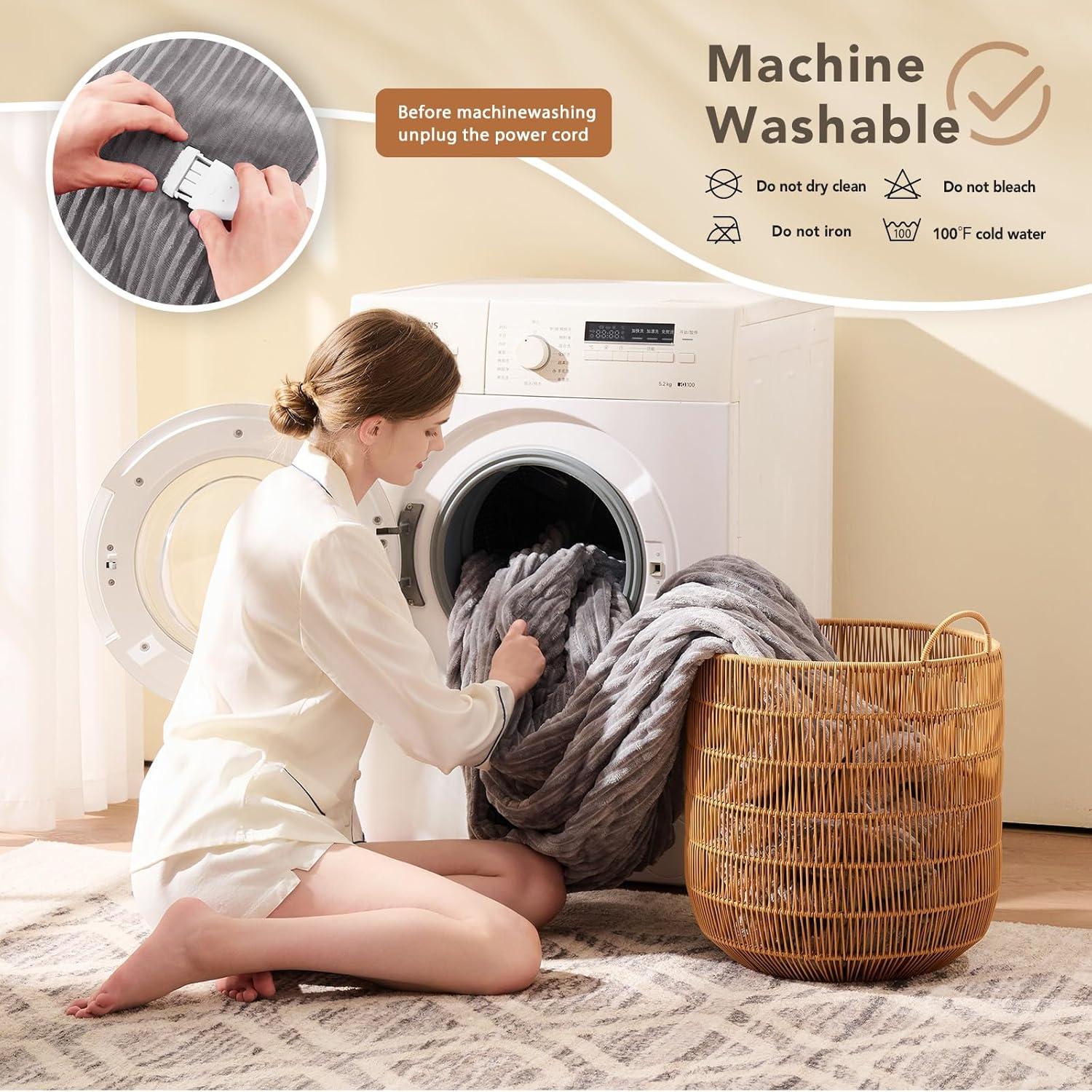 Homemate Heated Blanket Electric Throw - 50"x60" Heating Blanket Throw 1/2/4/6/8 Hours Auto-Off 10 Heat Levels Over-Heat Protection Soft Flannel Sherpa Heater ETL Certification