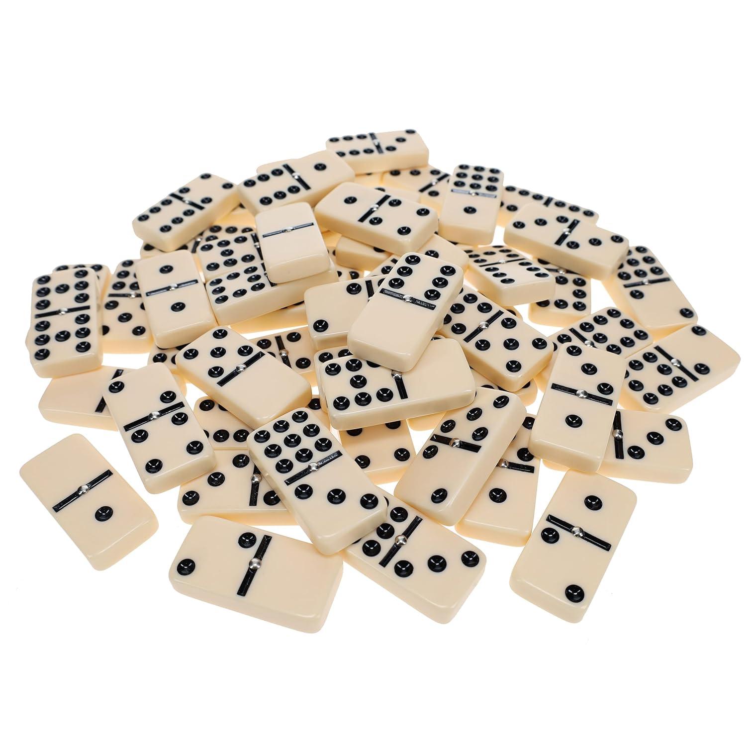 WE Games Double Nine Dominoes With Spinners - Ivory Tiles, Thick Size