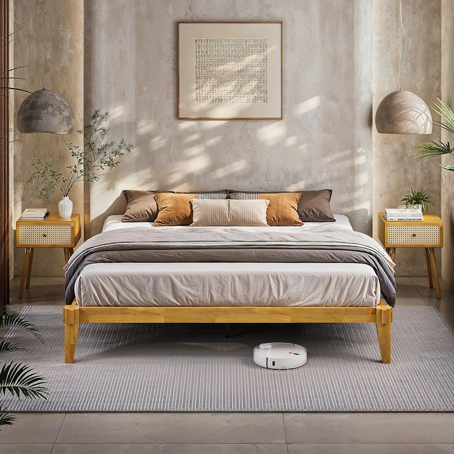 Natural Wood King Platform Bed Frame with Storage