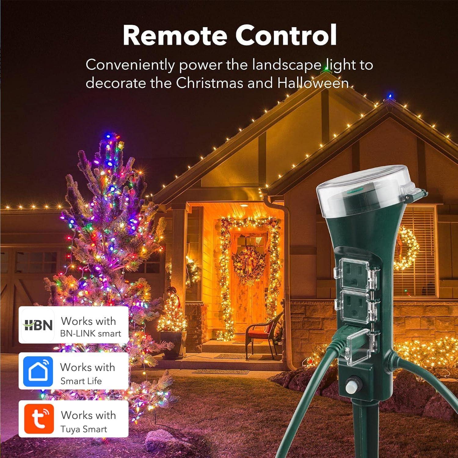 HBN Outdoor Smart Plug Waterproof WiFi Outdoor Outlet Timer with 6 Grounded Outlets, Remote & Voice Control Heavy Duty Yard Stake Plug Compatible with Alexa and Google Assistant