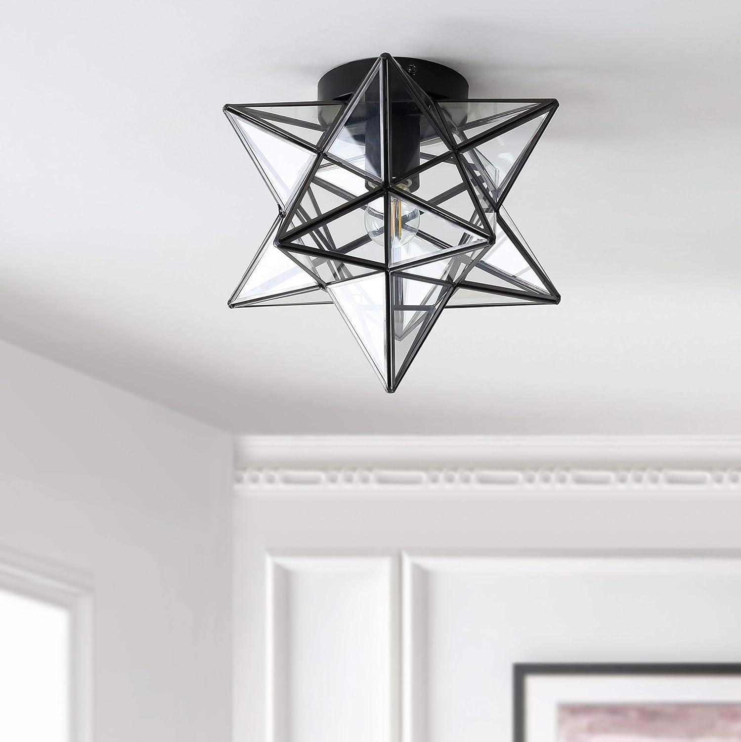 Stella 12" Moravian Star Metal/Clear Glass LED Flush Mount, Oil Rubbed Bronze