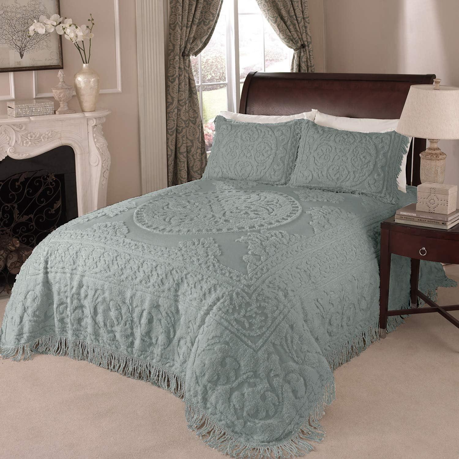 Blue Cotton Medallion Chenille Standard Pillow Sham