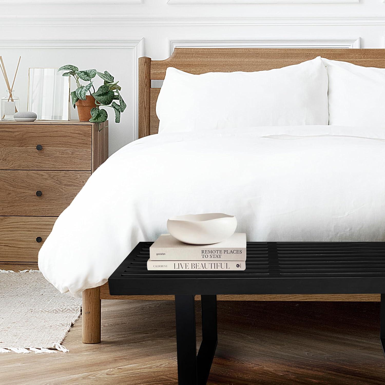 Bamboo Nelson Slat Wooden Bench, Small Wood Benches for Entryway, Living & Dining Room, Kitchen, Bedroom, Bathroom, Hallway, Front Door, For Indoor & Outdoor Patio Use, Mid Century Modern Decor